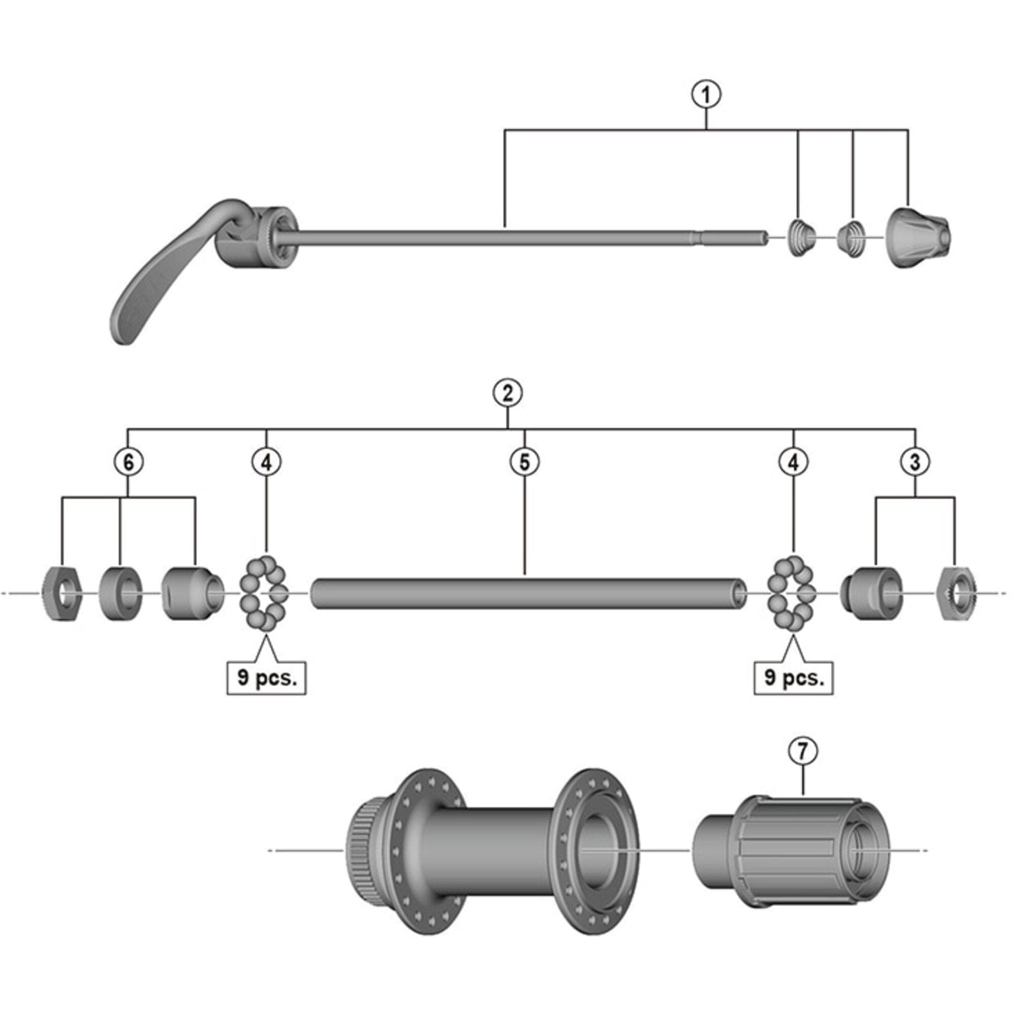 Shimano Spares FH-MT200-B complete hub axle