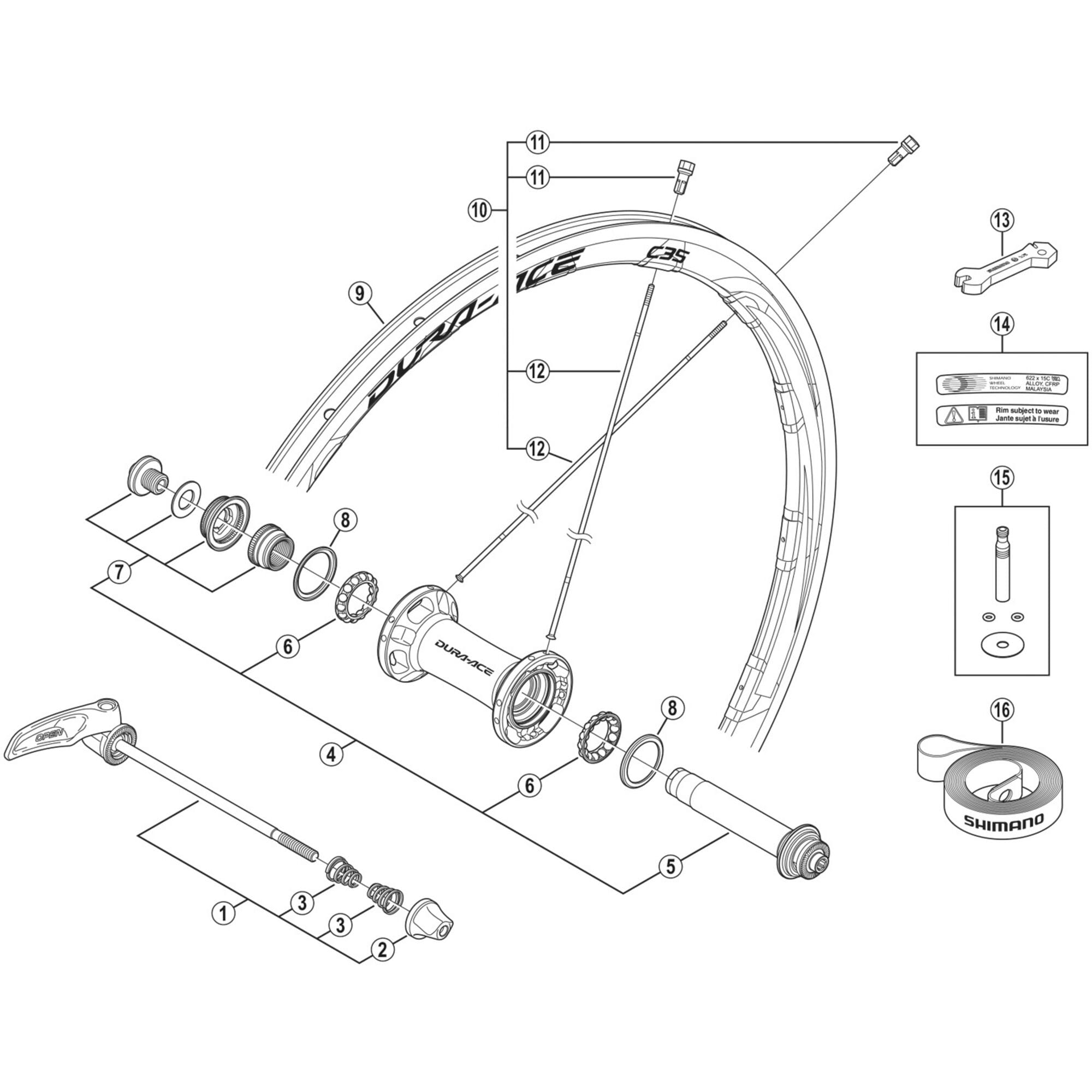 Shimano Spares WH-9000-C35-CL-F spoke; 272 mm