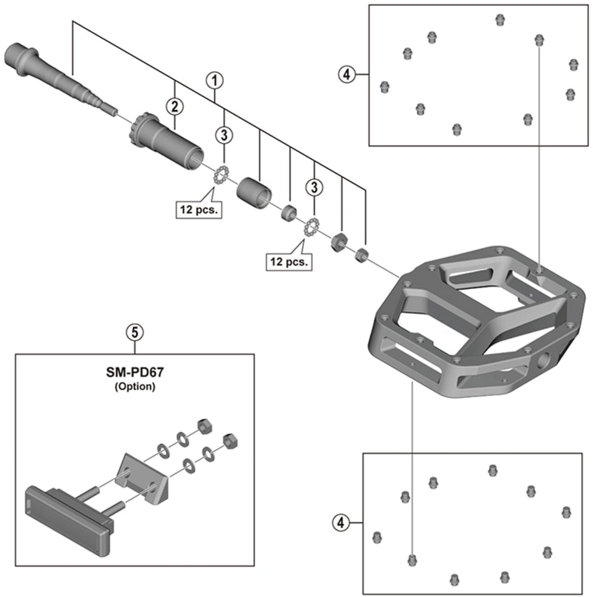 Shimano Spares PD-M8040 pedal axle assembly; right hand
