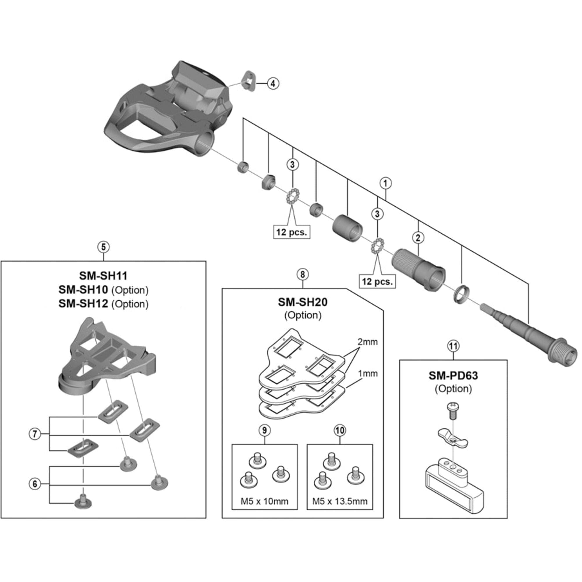 Shimano Spares PD-R8000 pedal axle assembly; right hand