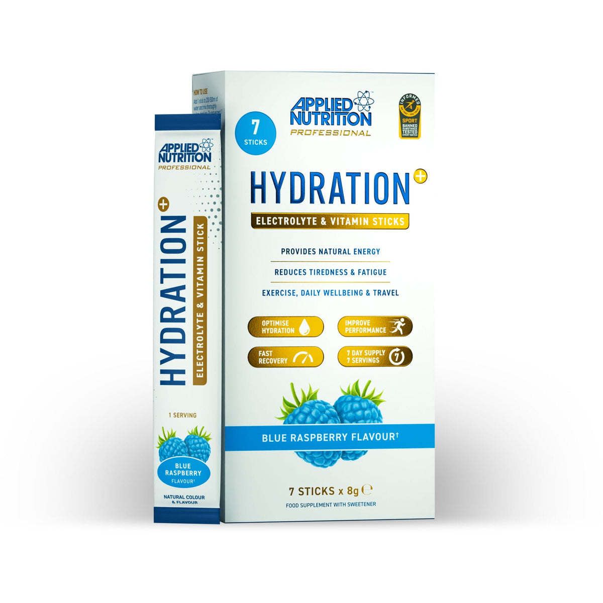 Applied Nutrition Hydration+ Electrolyte and Vitamin Powder Stick - Blue Raspberry - 8g x 7 packs