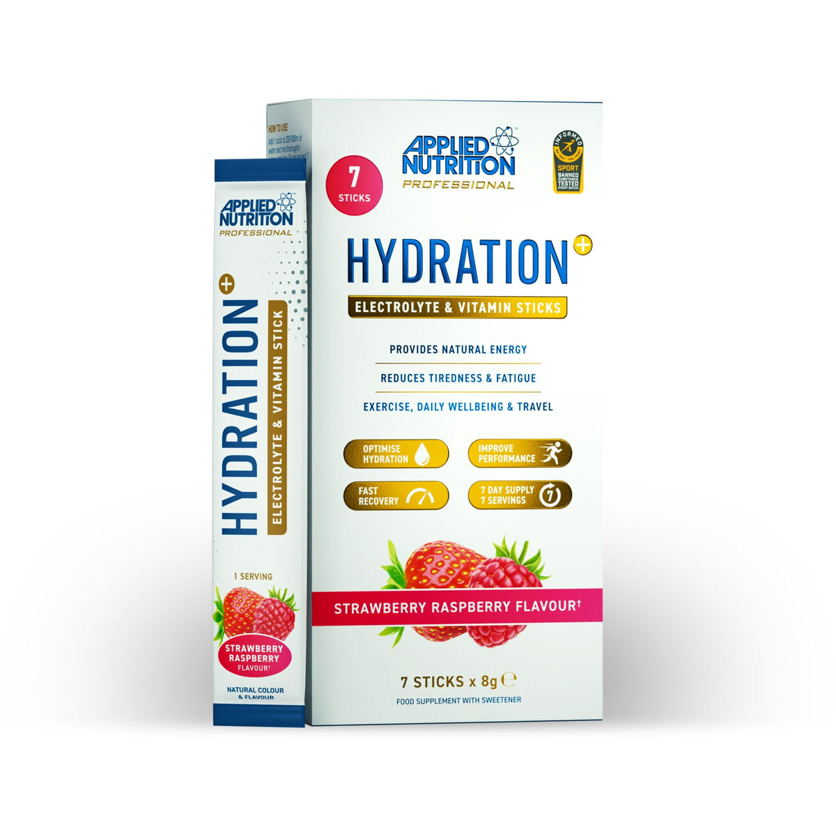 Applied Nutrition Hydration+ Electrolyte and Vitamin Powder Stick - Strawbery Rasp - 8g x 7 packs