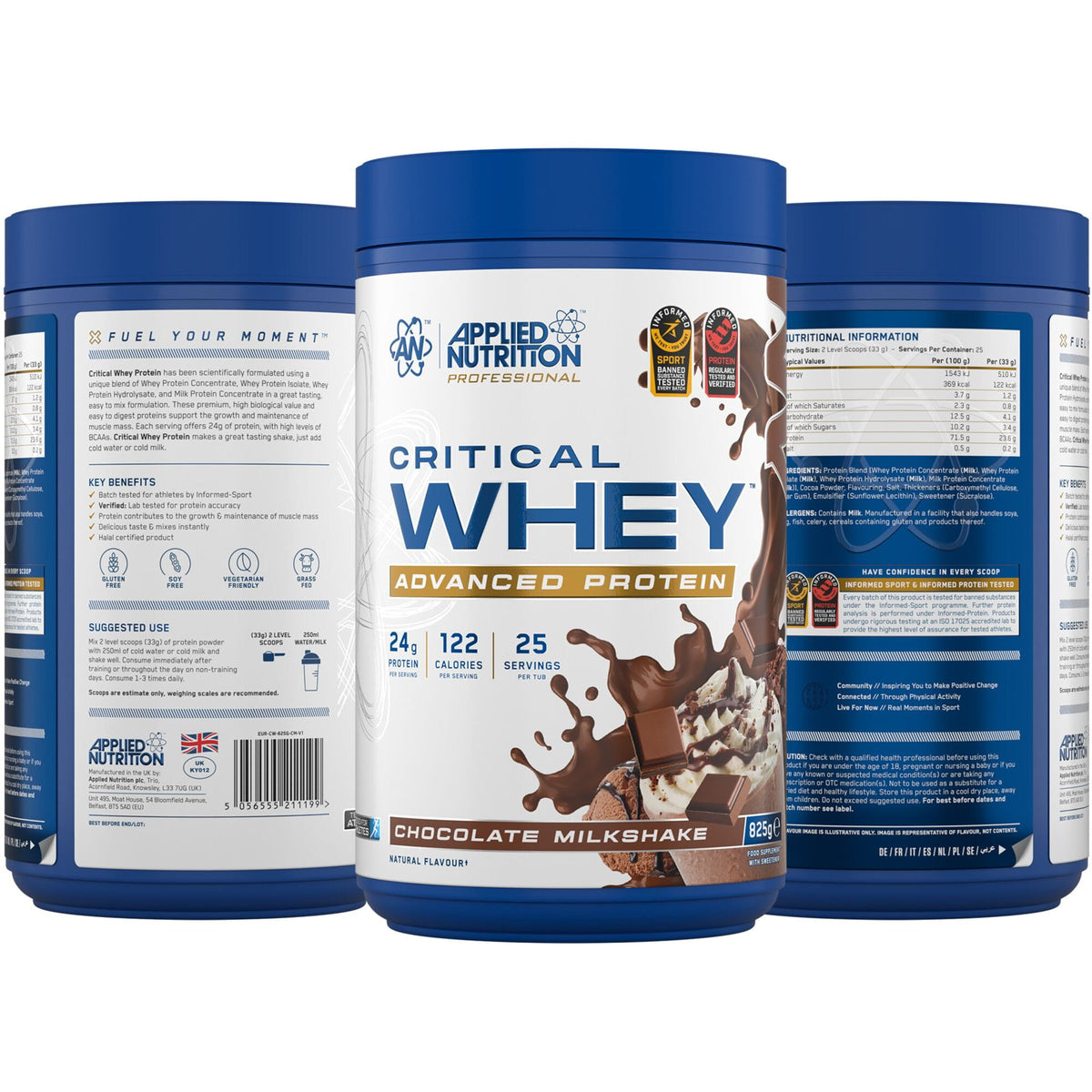Applied Nutrition Critical Whey Protein Powder - Chocolate - 825g
