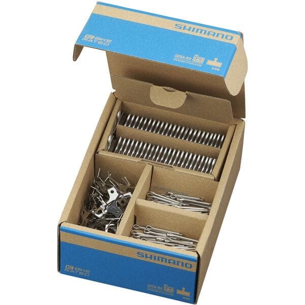 Shimano G05A-RX disc pads and spring; resin pad; alloy back; box of 25