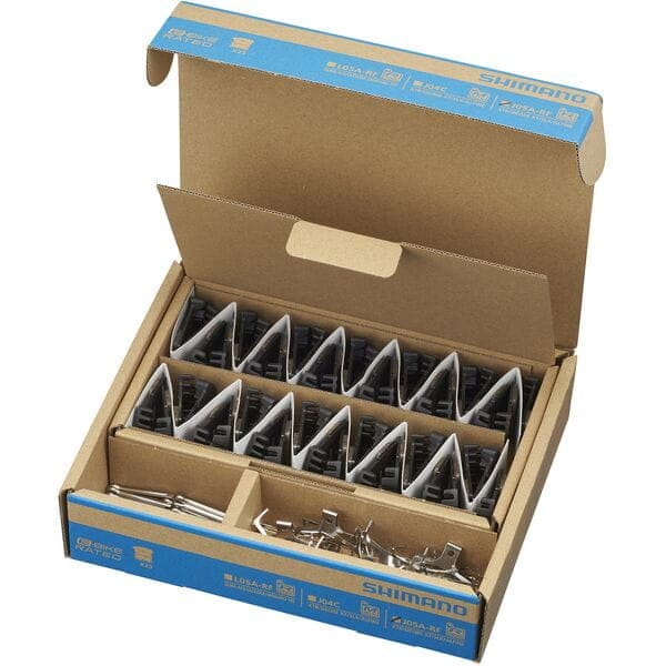 Shimano J05A-RF disc pads and spring; resin pad; alloy back; cooling fins; box of 25