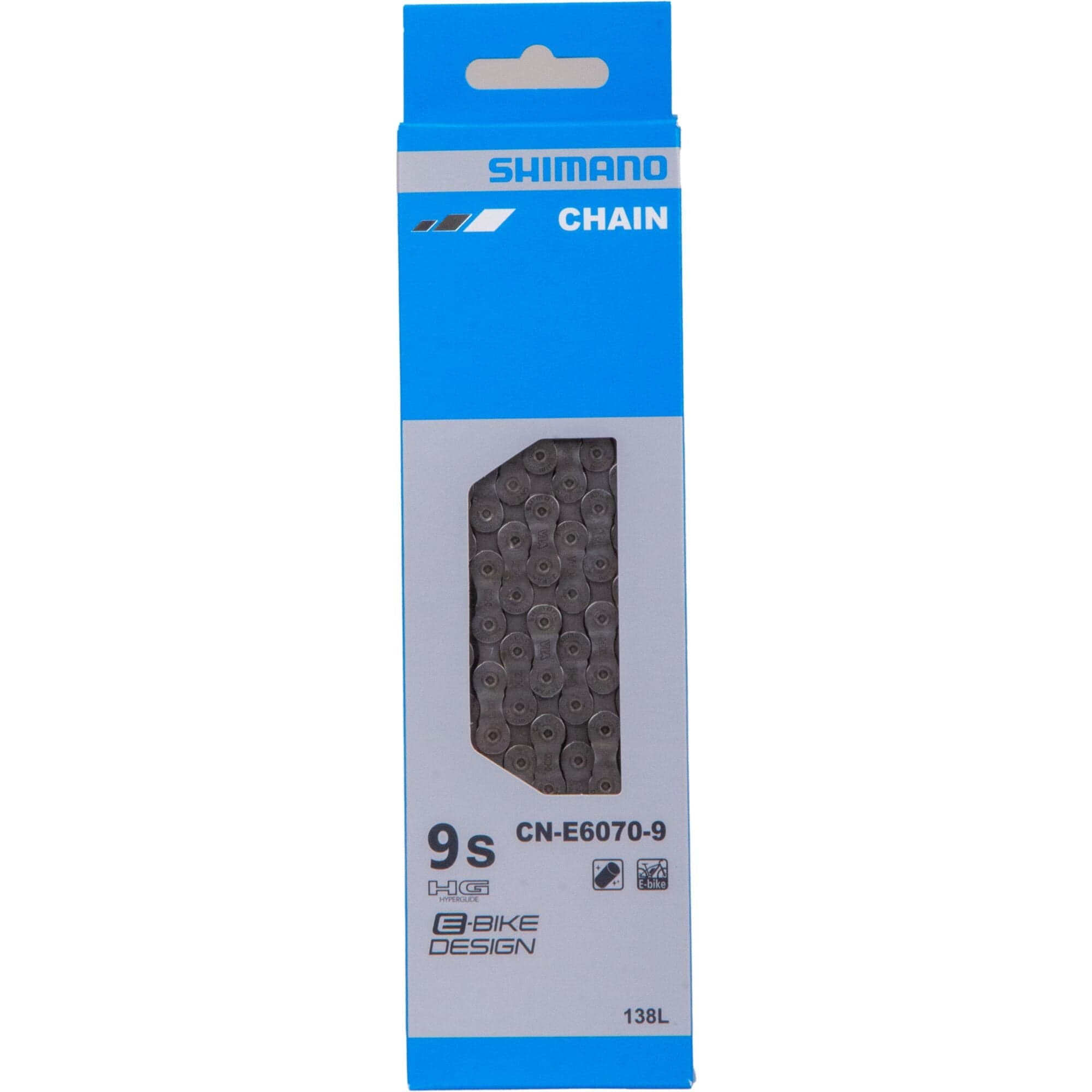 Shimano CN-E6070 E-bike chain; 9-speed rear / front single; 138 links; SIL-TEC