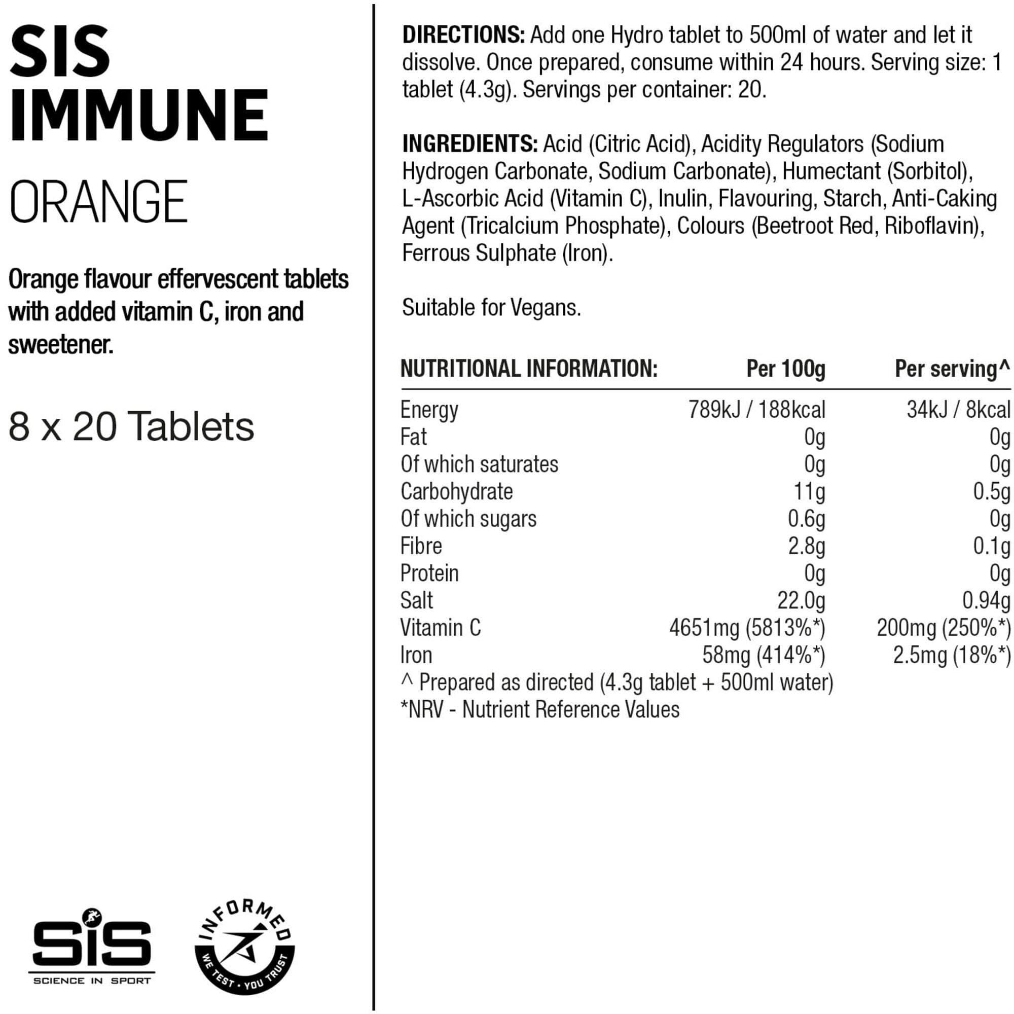 Science In Sport GO Immune Hydro Tablet orange - 20 tablets per tube