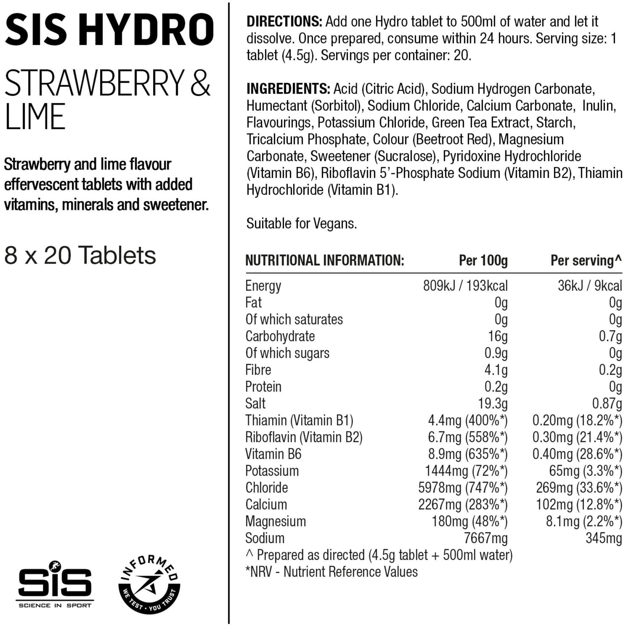 Science In Sport GO Hydro Tablet - 8 tubes - strawberry and lime