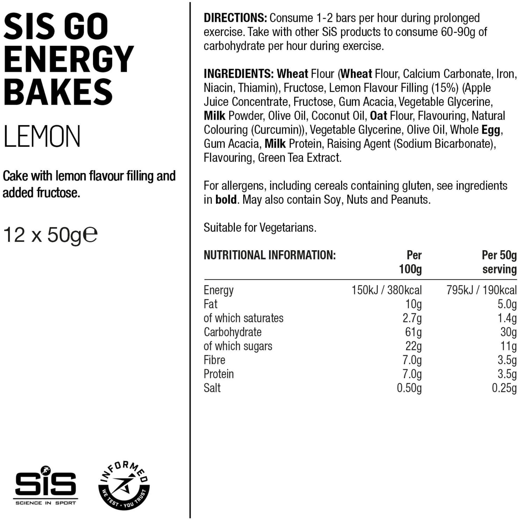 Science In Sport GO Energy Bake - box of 12 bars - lemon