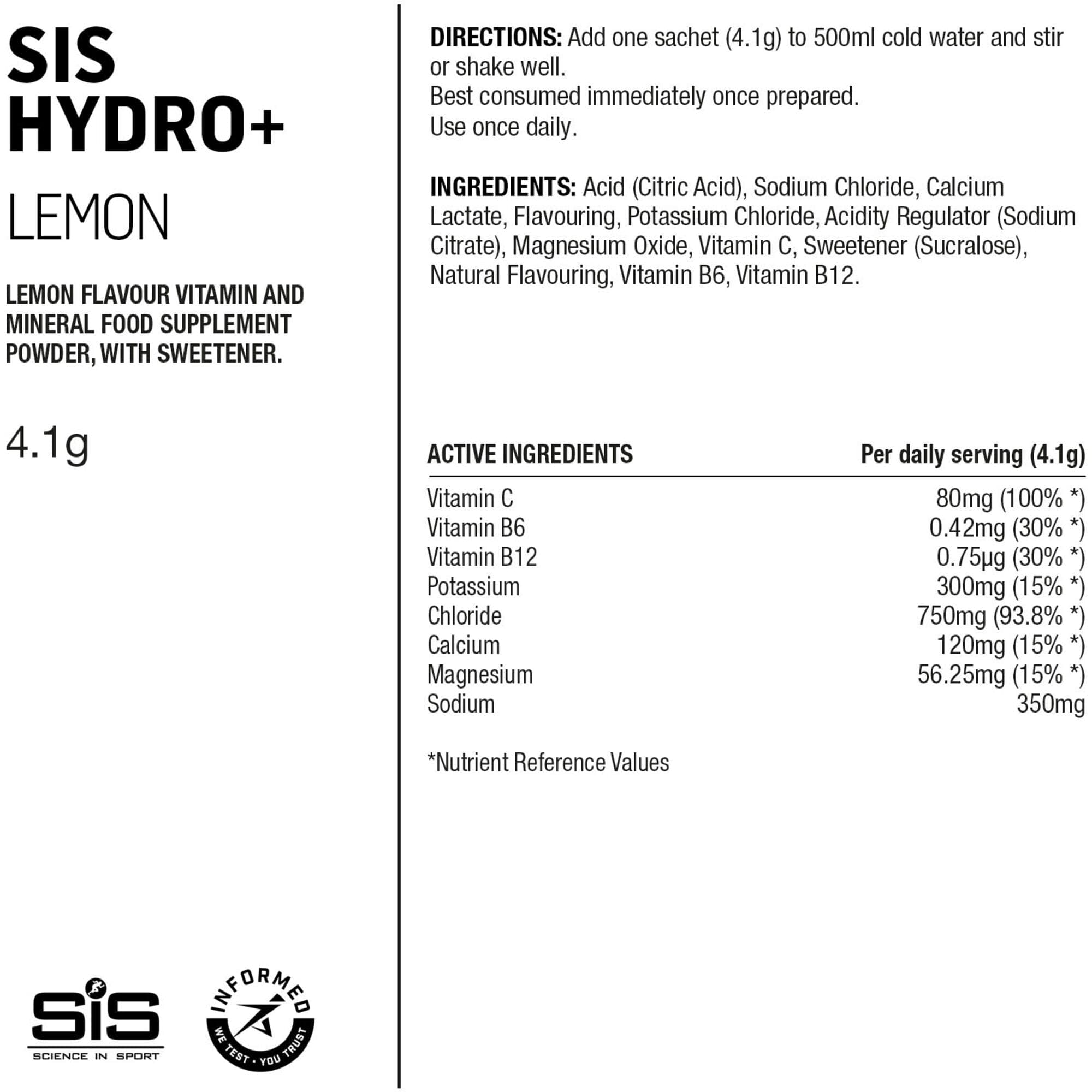 Science In Sport Hydro+ Stick Powder Lemon - 4.5g - Pack of 20