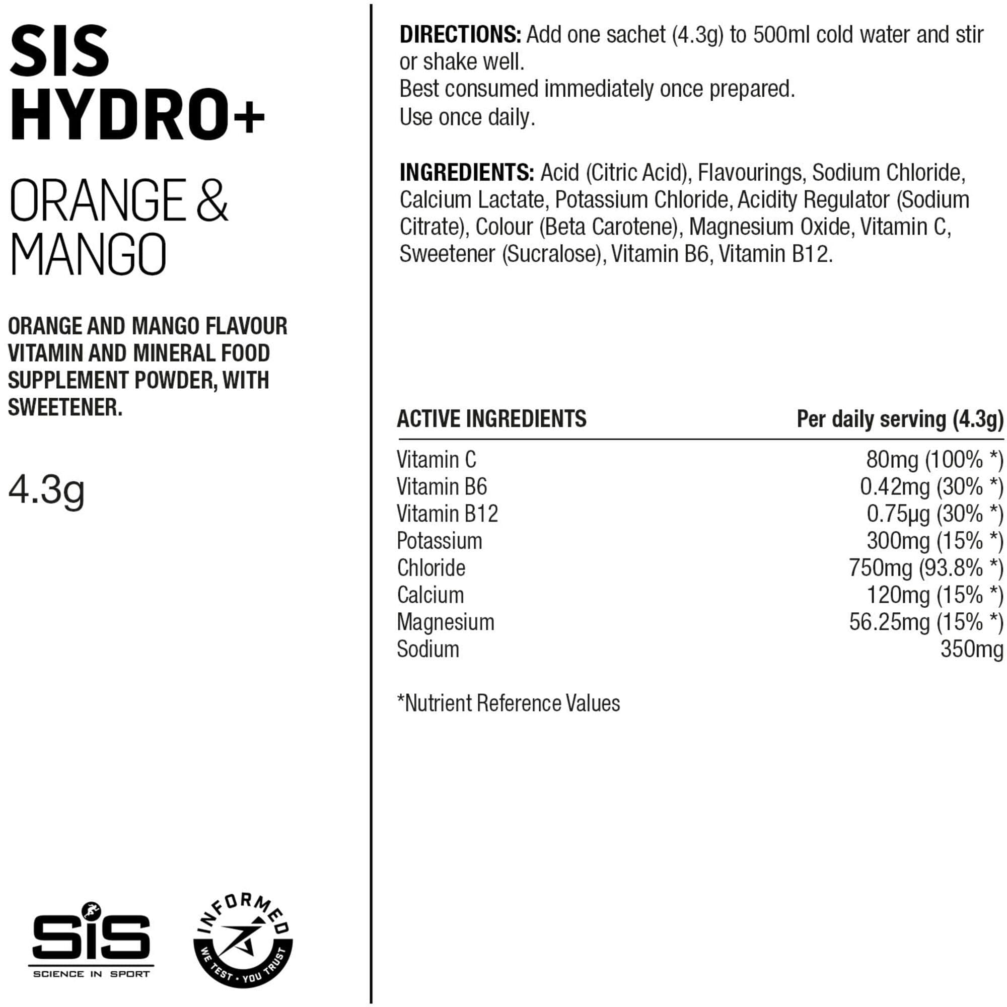 Science In Sport Hydro+ Stick Powder Orange Mango - 4.5g - Pack of 20