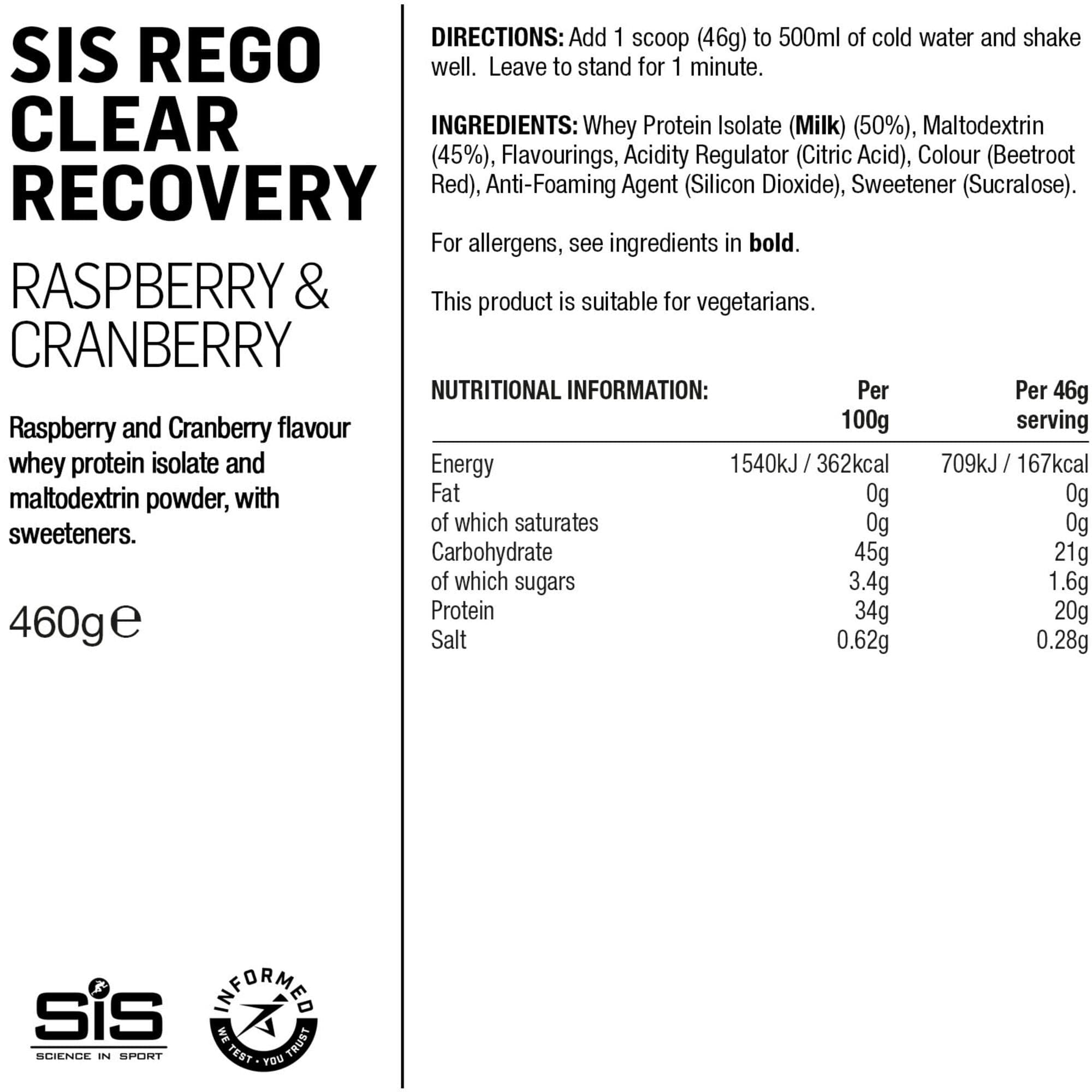 Science In Sport REGO Clear Whey Protein Drink - 460g - Raspberry and Cranberry