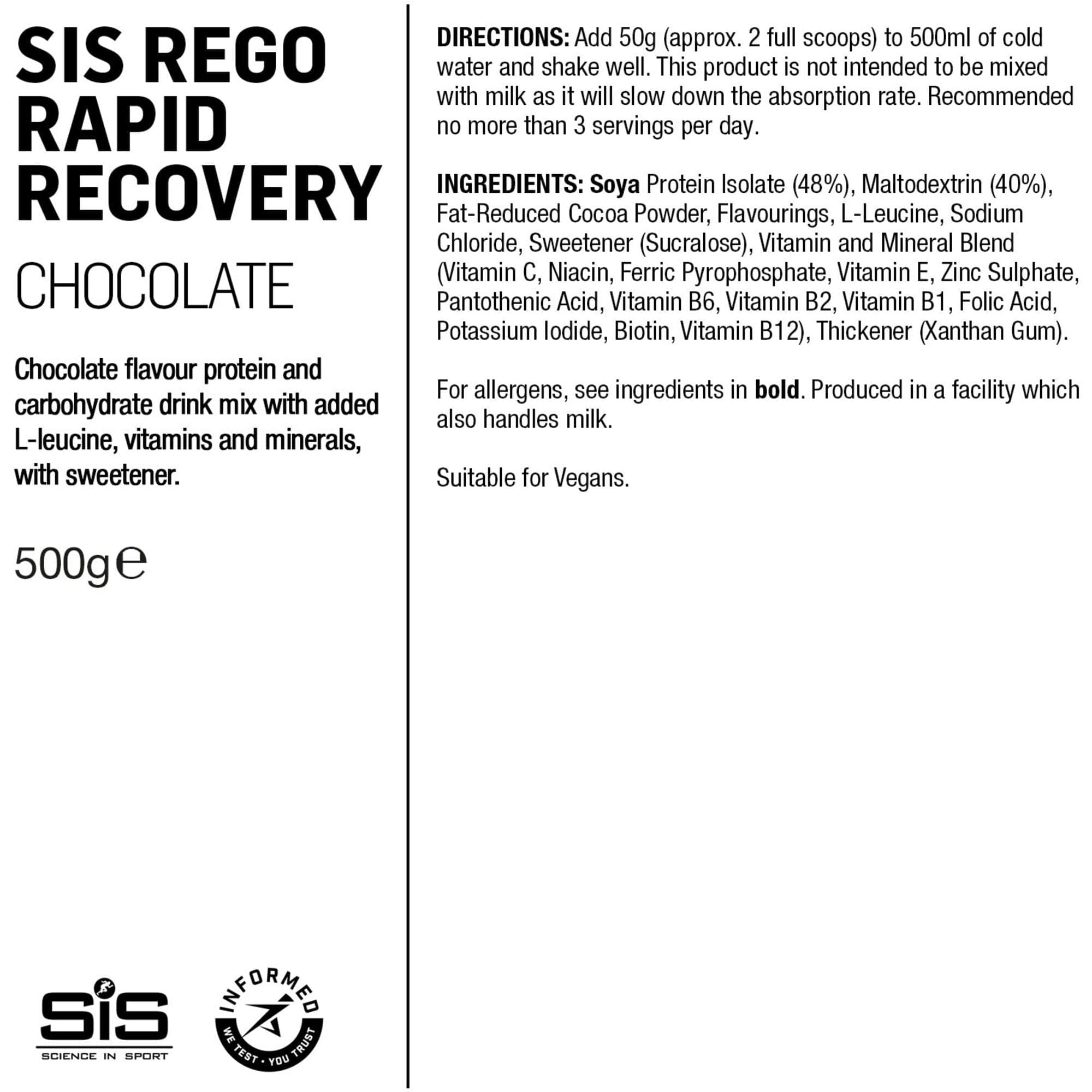 Science In Sport REGO Rapid Recovery Drink Powder - 500G - Chocolate