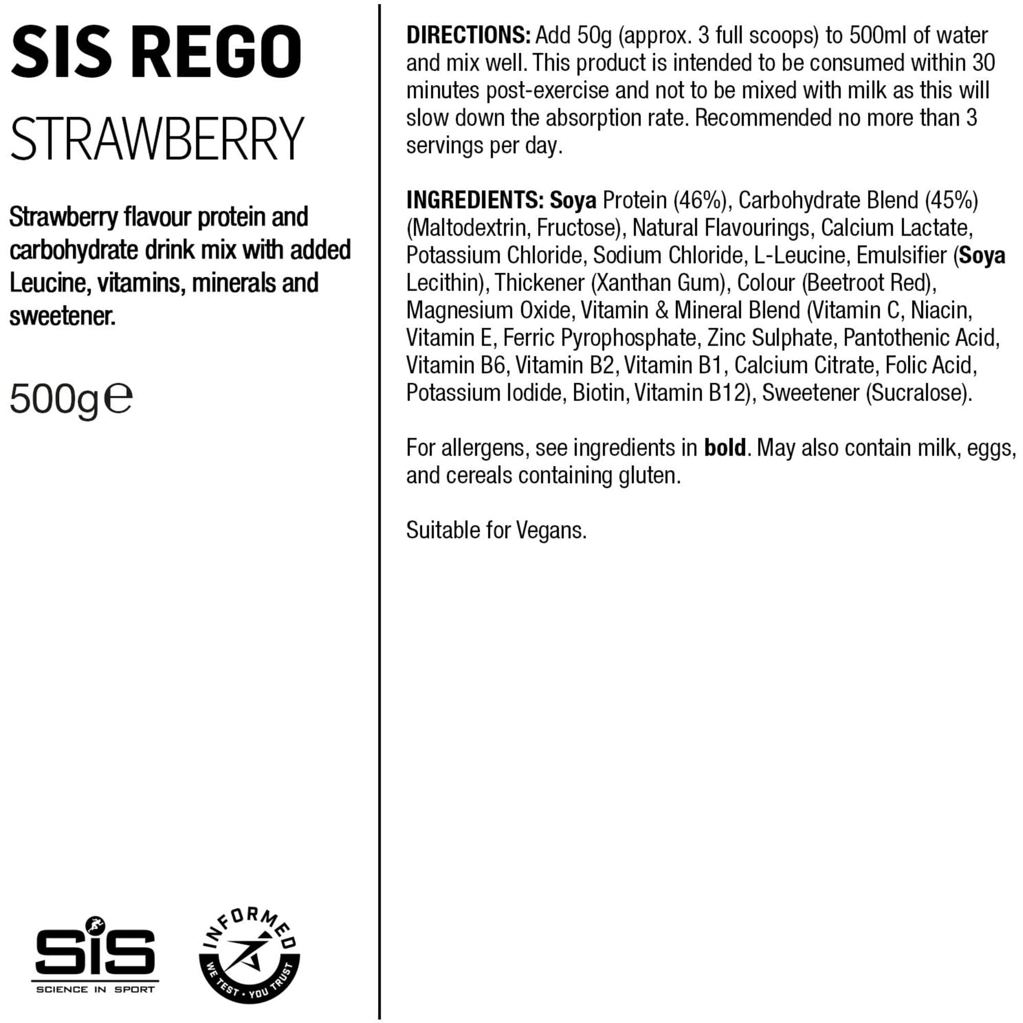 Science In Sport REGO Rapid Recovery Drink Powder - 500G - Strawberry
