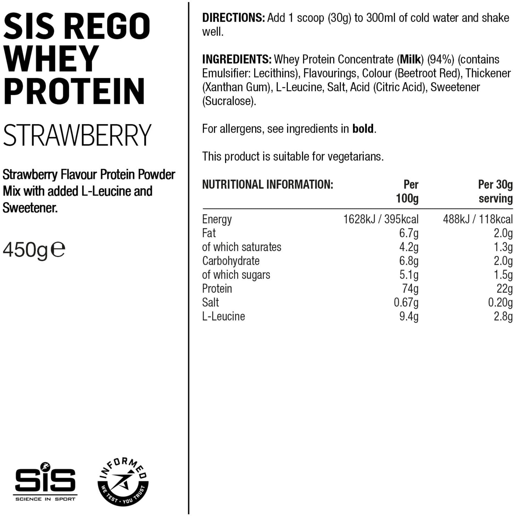 Science In Sport REGO Whey Protein Drink Powder - 450g - Strawberry