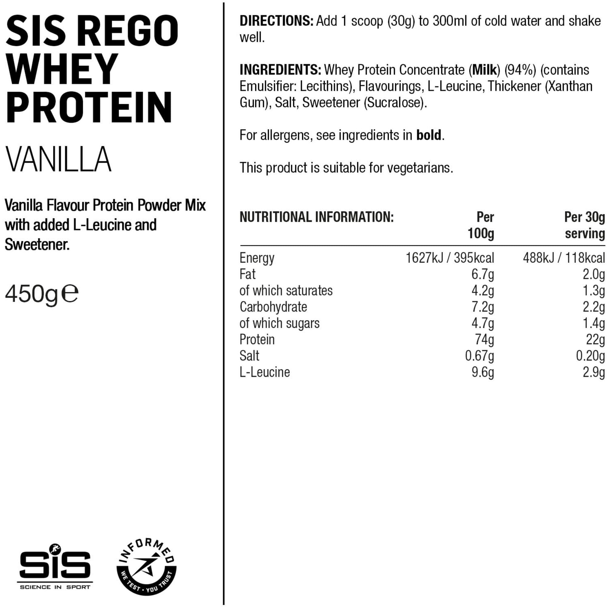 Science In Sport REGO Whey Protein Drink Powder - 450g - Vanilla