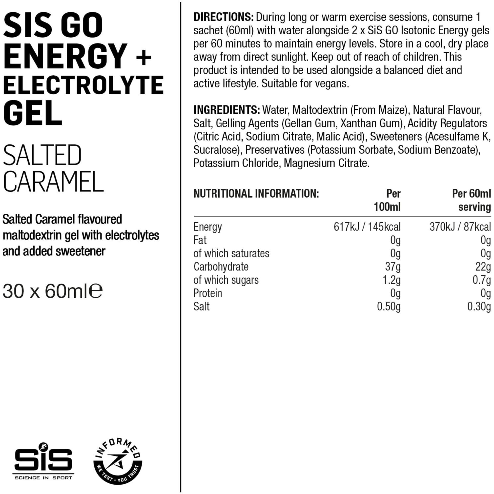 Science In Sport GO Energy + Electrolyte Gel - box of 30 gels - salted caramel