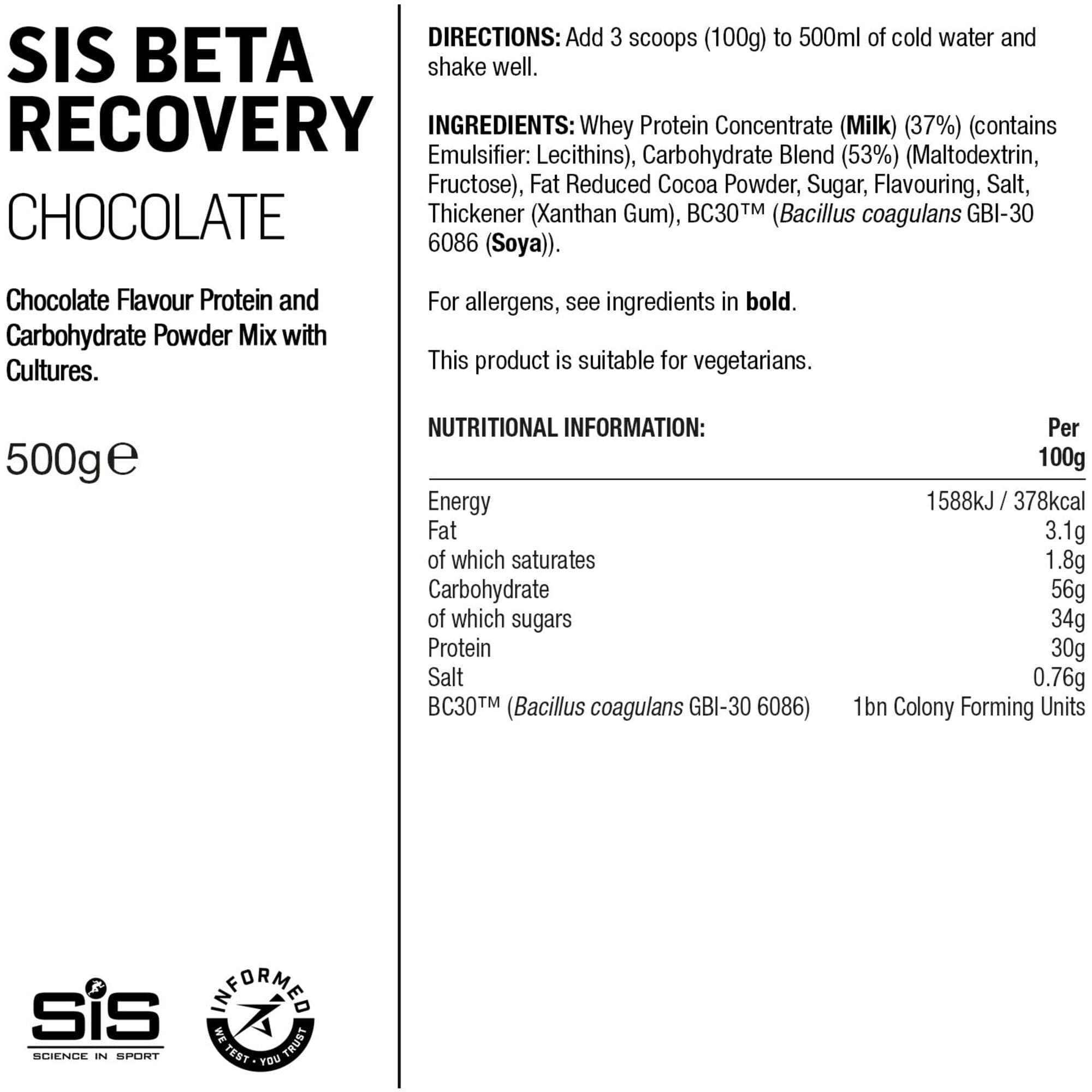 Science In Sport BETA Recovery Drink Powder - 500g - Chocolate