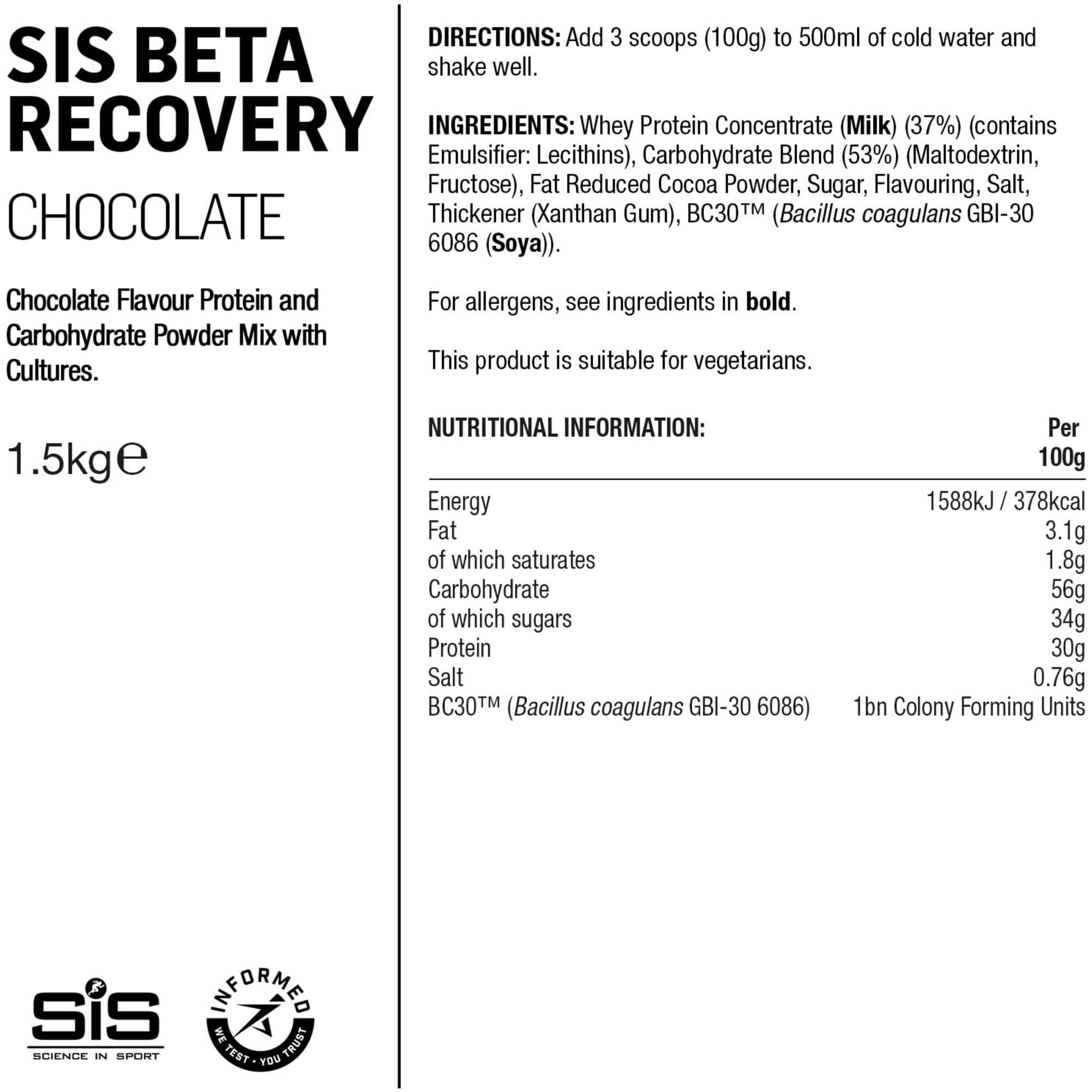 Science In Sport BETA Recovery Drink Powder - 1.5kg - Chocolate