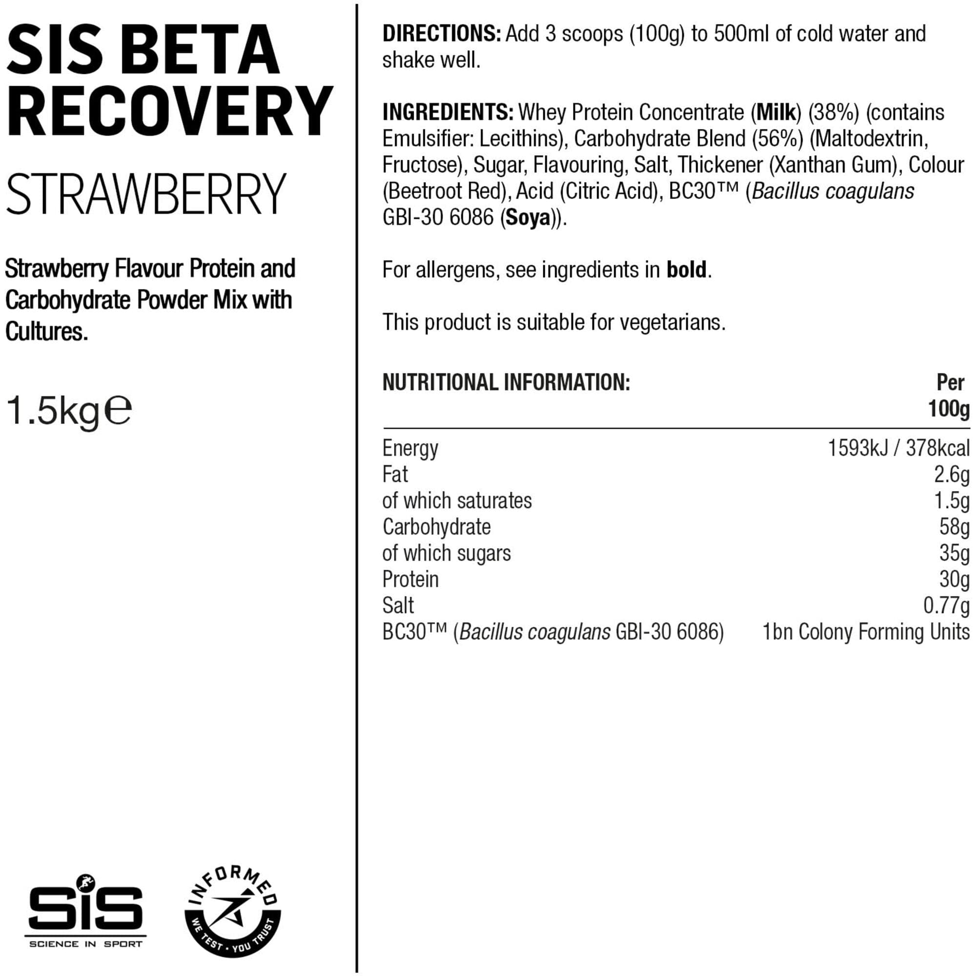 Science In Sport BETA Recovery Drink Powder - 1.5KG - Strawberry