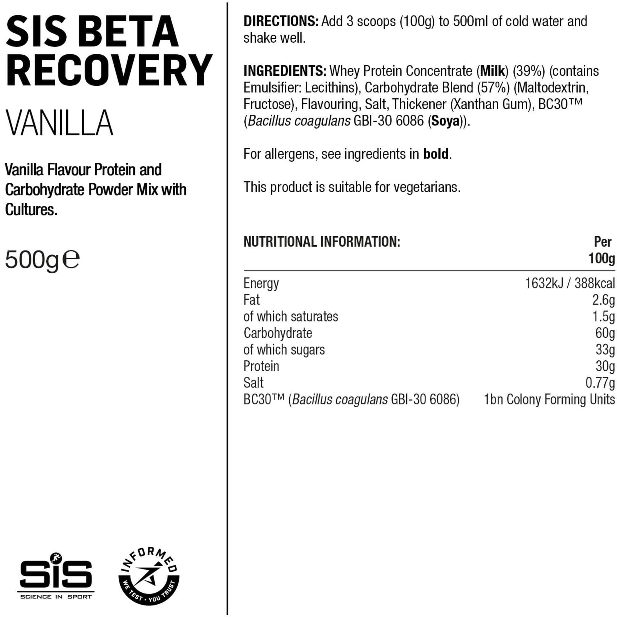 Science In Sport BETA Recovery Drink Powder - 500g - Vanilla