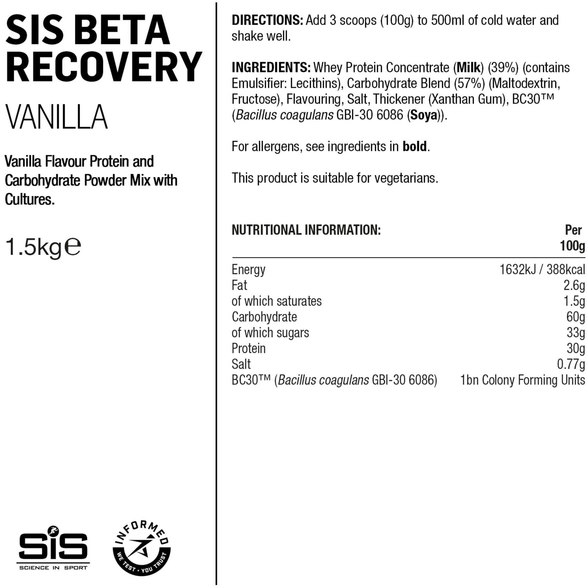 Science In Sport BETA Recovery Drink Powder - 1.5KG - Vanilla