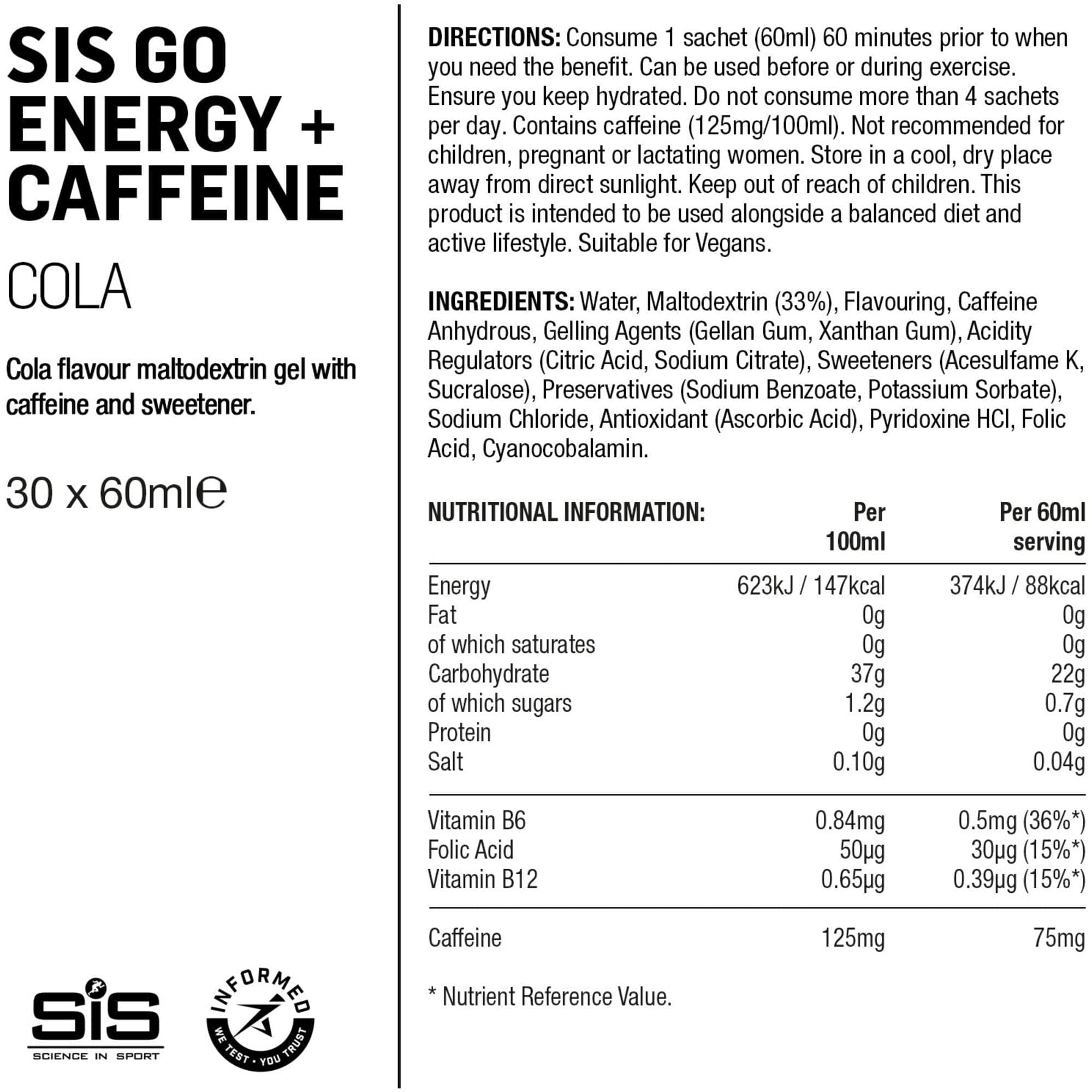 Science In Sport GO Energy + Caffeine Gel - box of 30 gels - cola