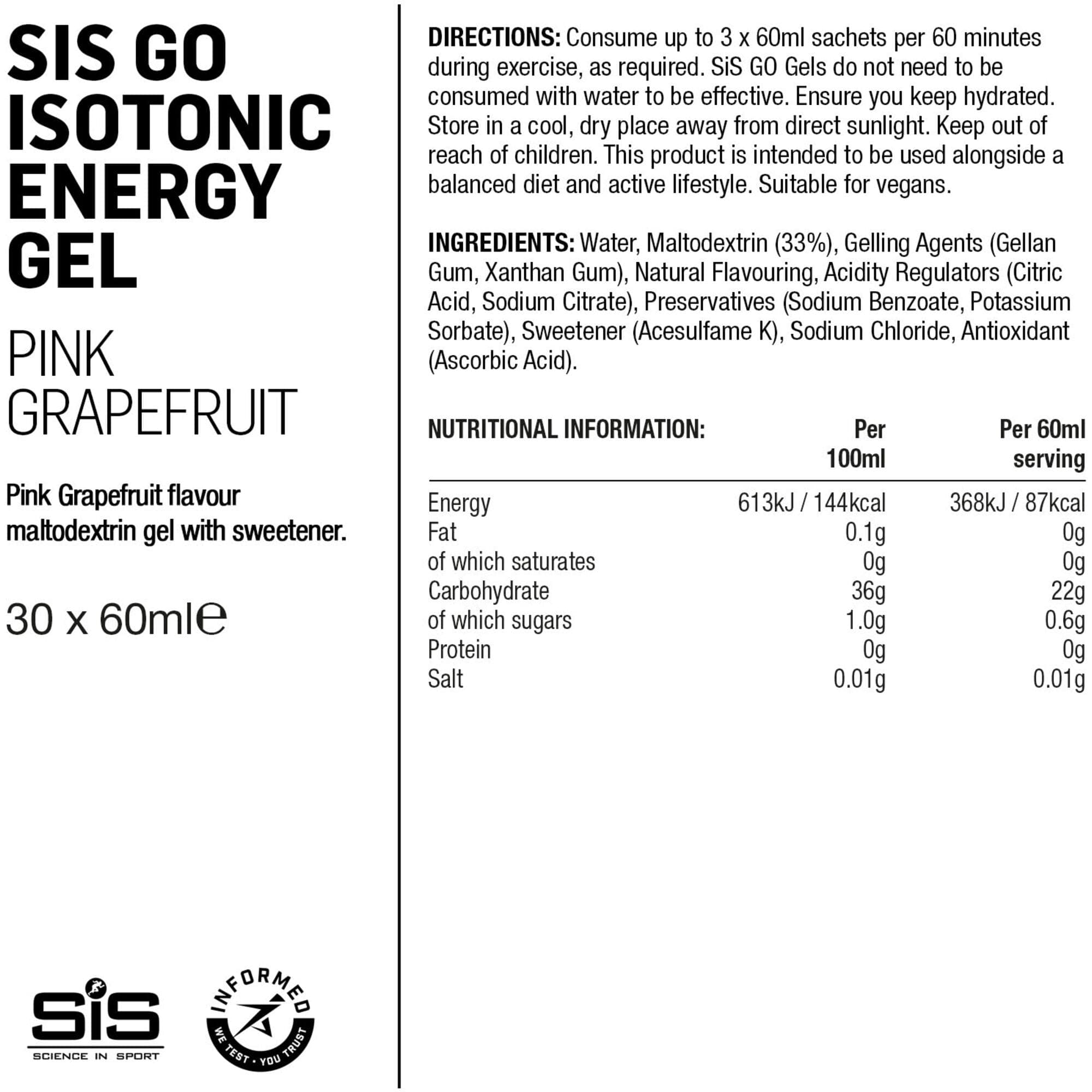 Science In Sport GO Isotonic Energy Gel - box of 30 gels - pink grapefruit