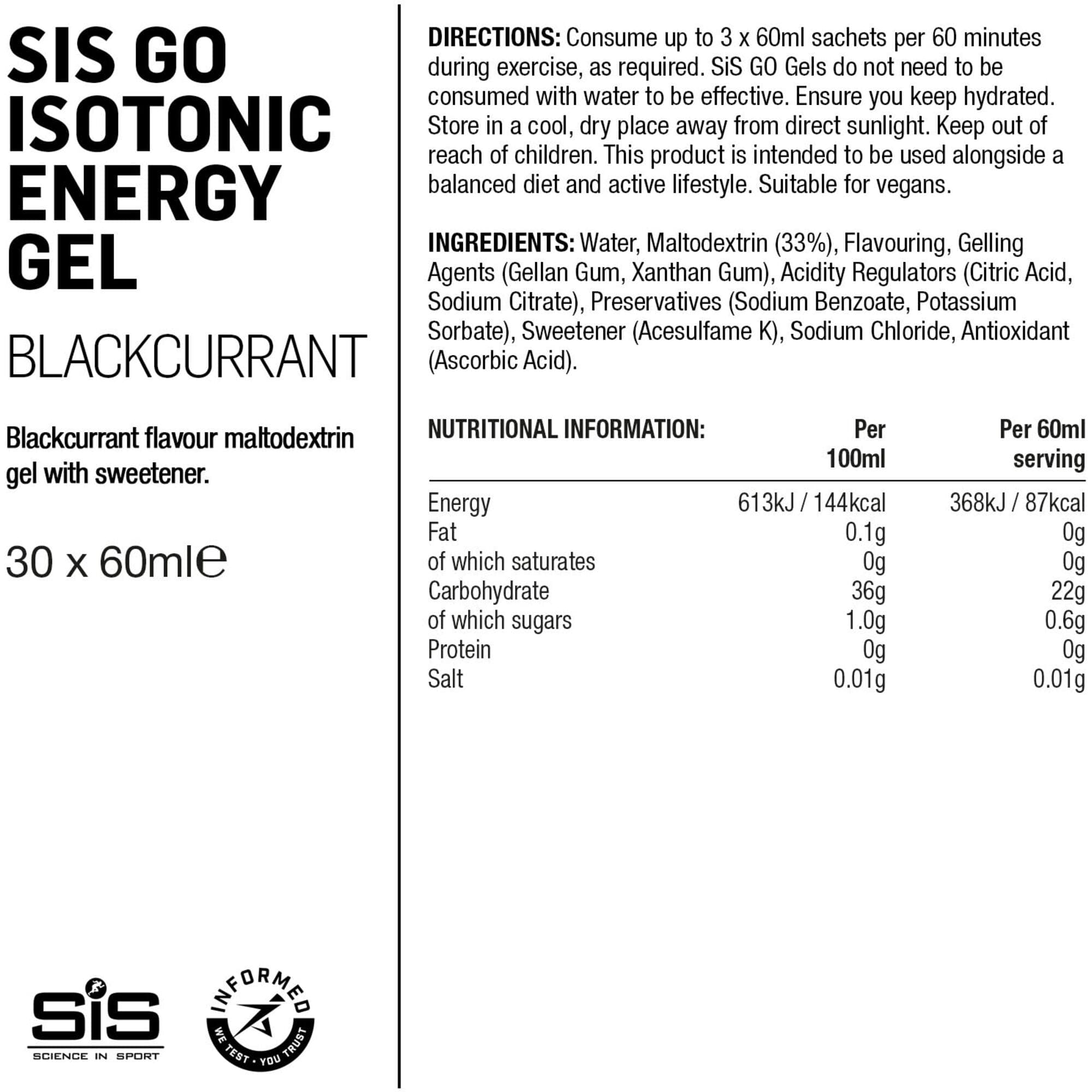 Science In Sport GO Isotonic Energy Gel - box of 30 gels - blackcurrant