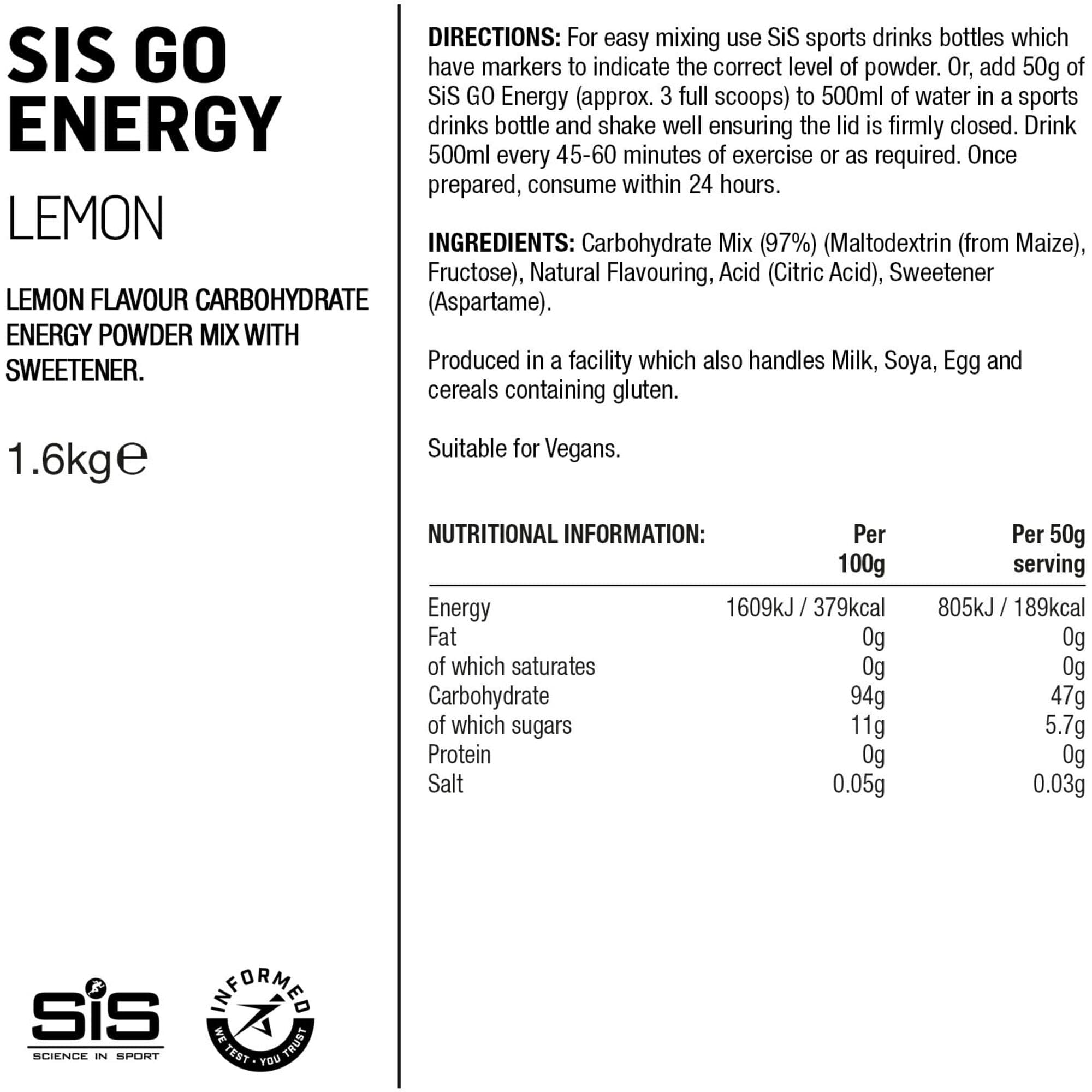 Science In Sport GO Energy drink powder - 1.6 kg tub - lemon