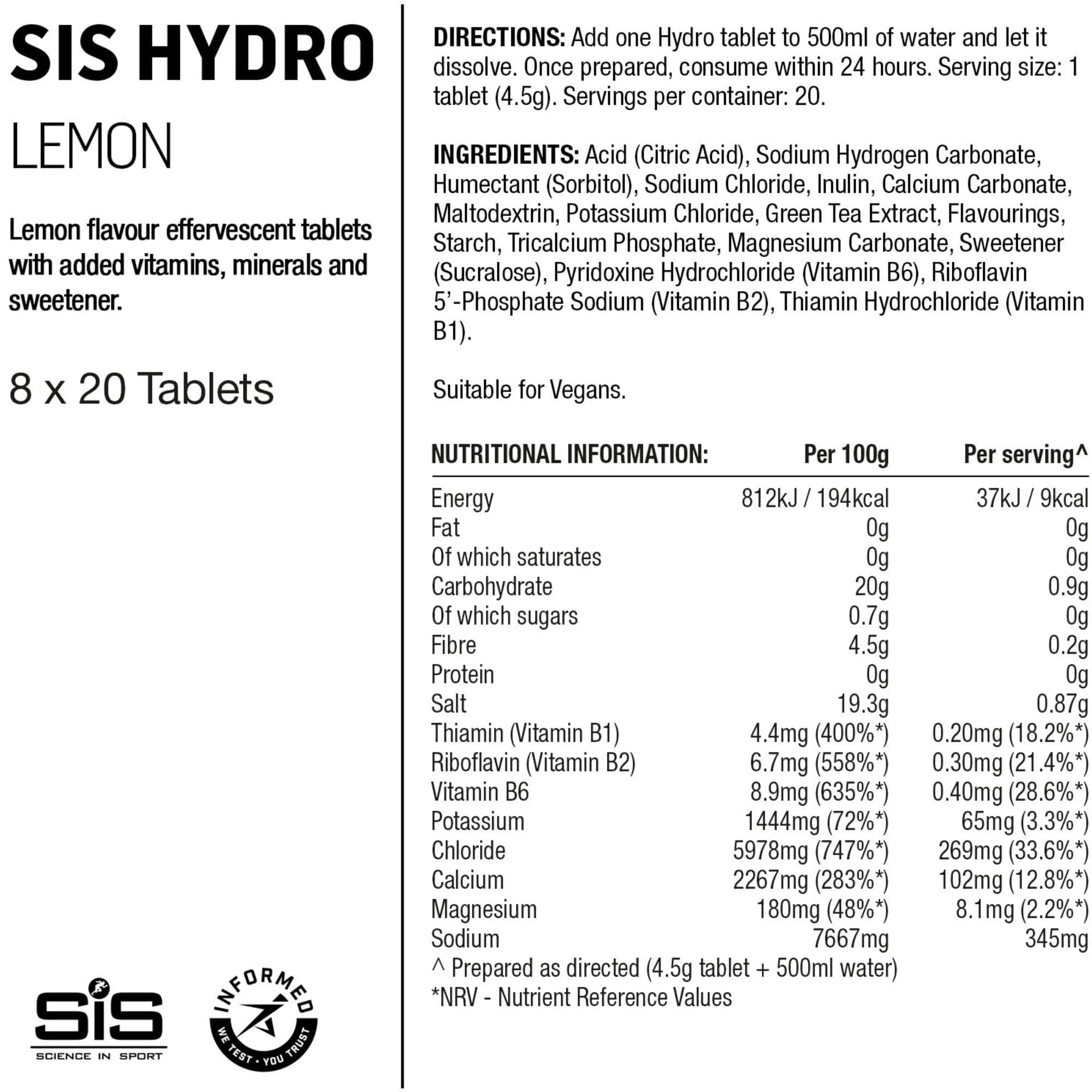 Science In Sport GO Hydro Tablet - 8 tubes - lemon