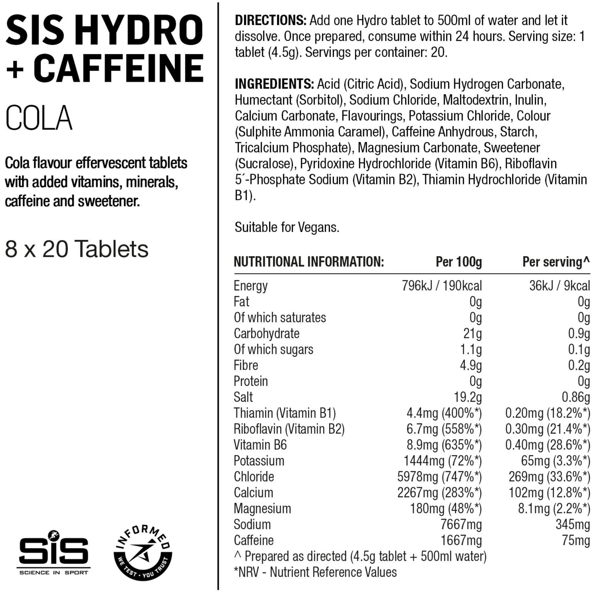 Science In Sport GO Hydro Tablet - 8 tubes - cola + caffeine