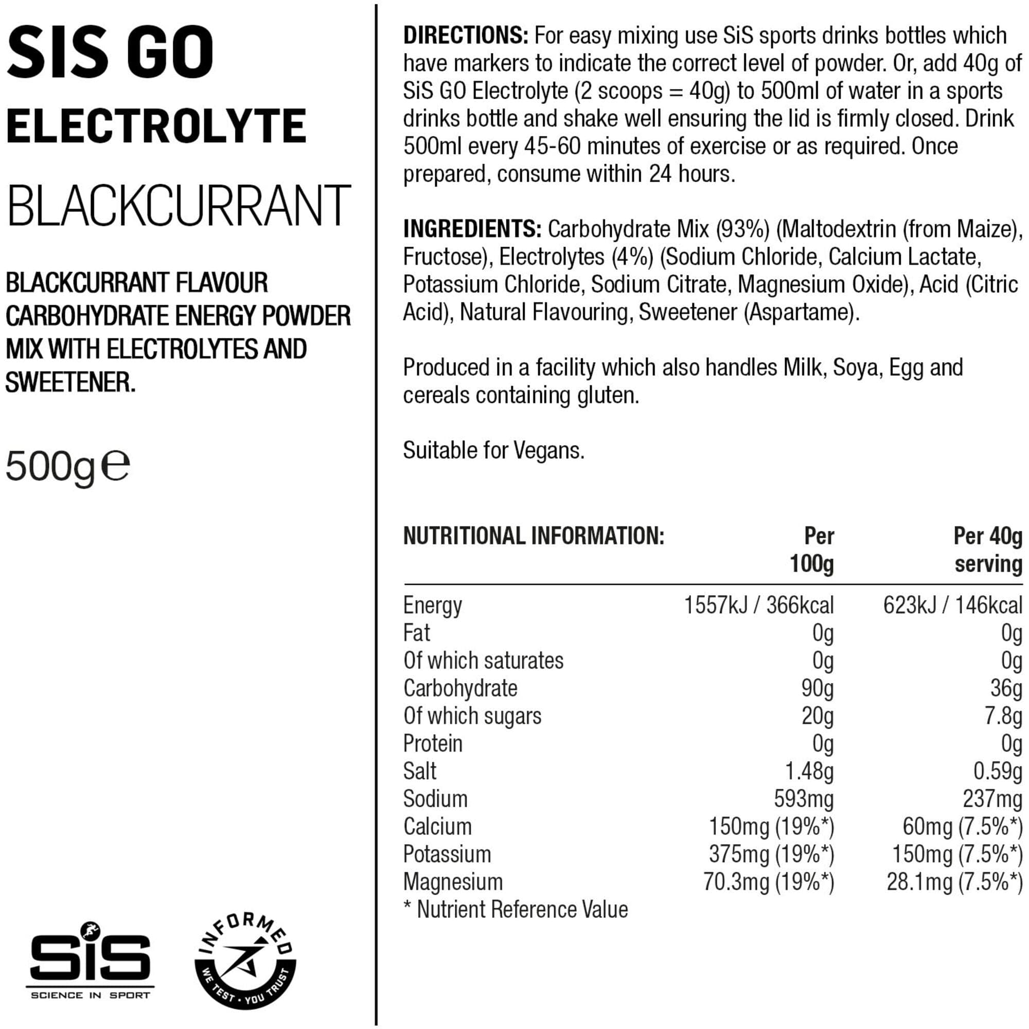 Science In Sport GO Electrolyte drink powder - 500 g tub - blackcurrant