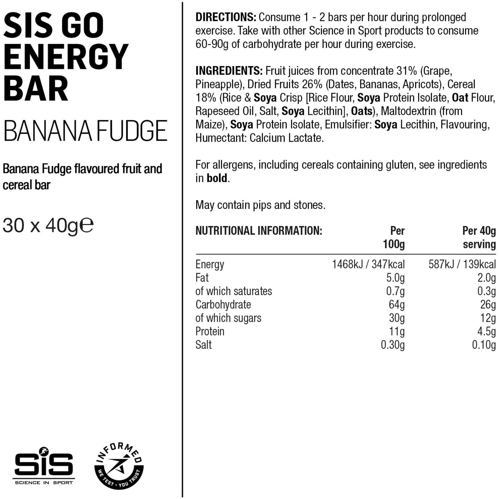 Science In Sport GO Mini Energy Bar - box of 30 bars - banana fudge