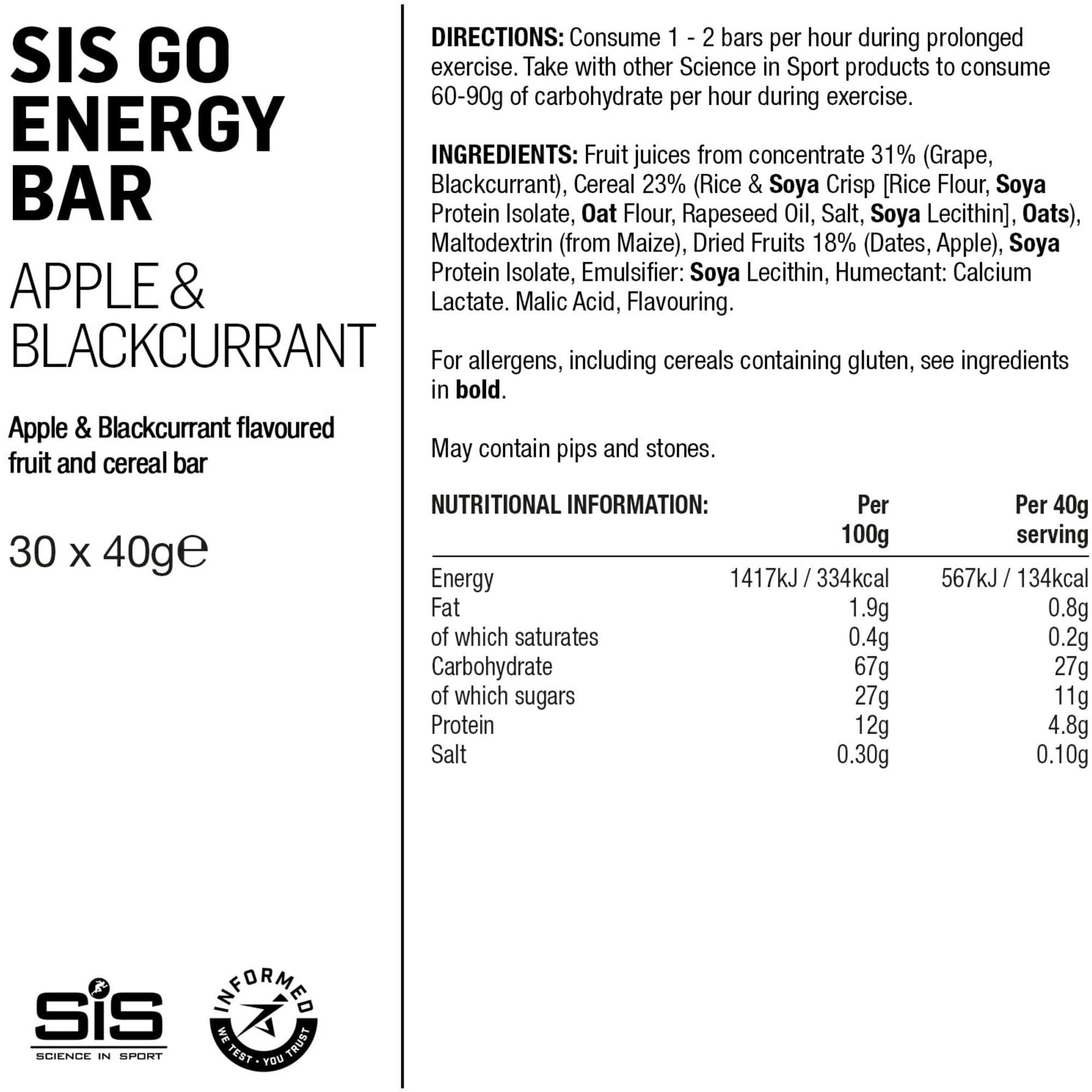 Science In Sport GO Mini Energy Bar - box of 30 bars - apple and blackcurrant