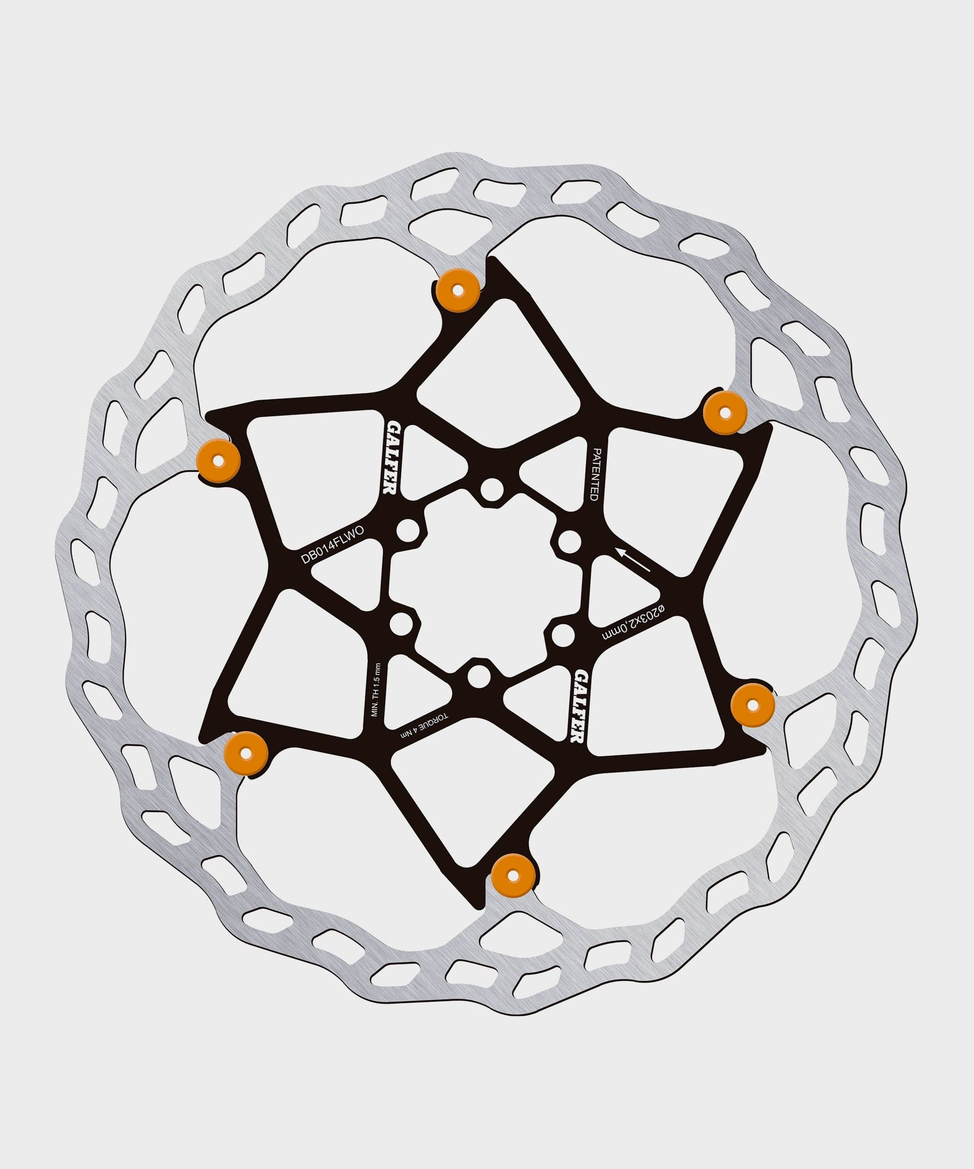 Galfer Wave Floating Disc Rotor - 6 Bolt - 203 x 2.0mm - Orange Pins