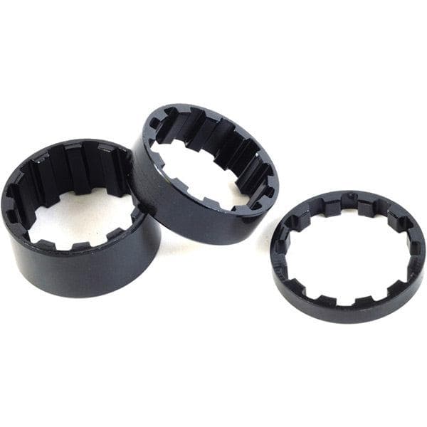 Load image into Gallery viewer, M Part Splined Alloy Headset Spacers 1 inch; 5 / 10 / 15 mm Black; Pack of 3
