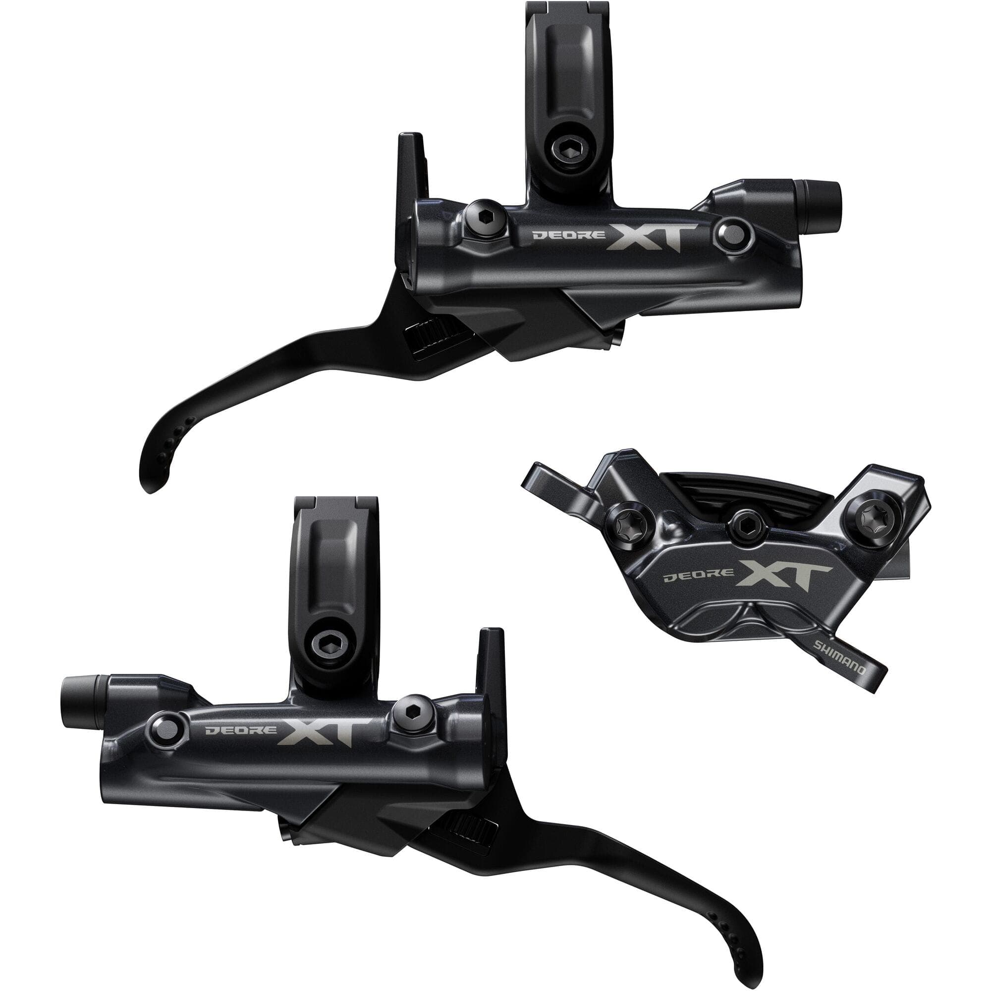 Shimano-Deore-XT-BR-M8220/BL-M8200-XT-4-pot-bled-brake-levers-and-callipers,-front-and-rear