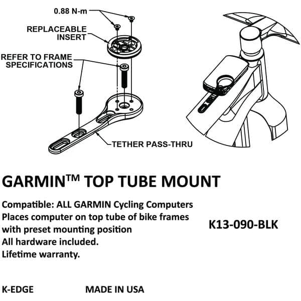 K-Edge Garmin Top Tube Mount, Black Anodised