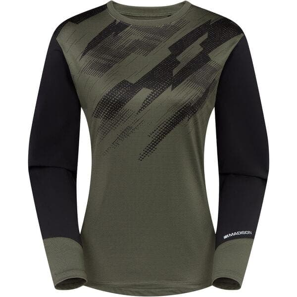 Madison Flux Women's Long Sleeve Trail Jersey; midnight green / black - size 14