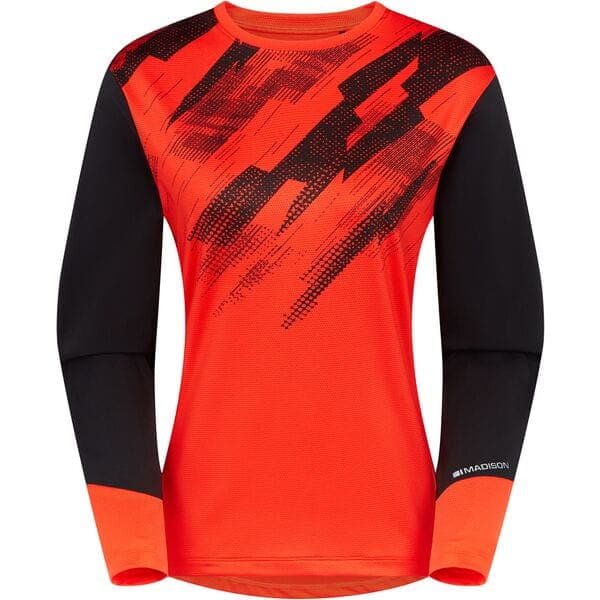 Madison Flux Women's Long Sleeve Trail Jersey; magma red / black - size 8