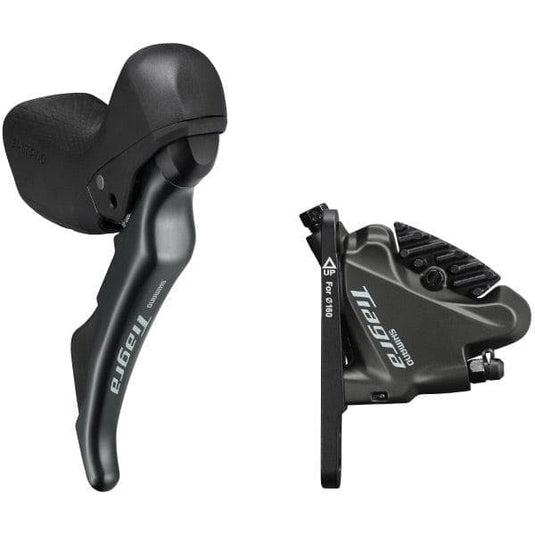 Shimano Tiagra ST-4720 Tiagra 10-speed STI bled with BR-4770 flat mount calliper; right front