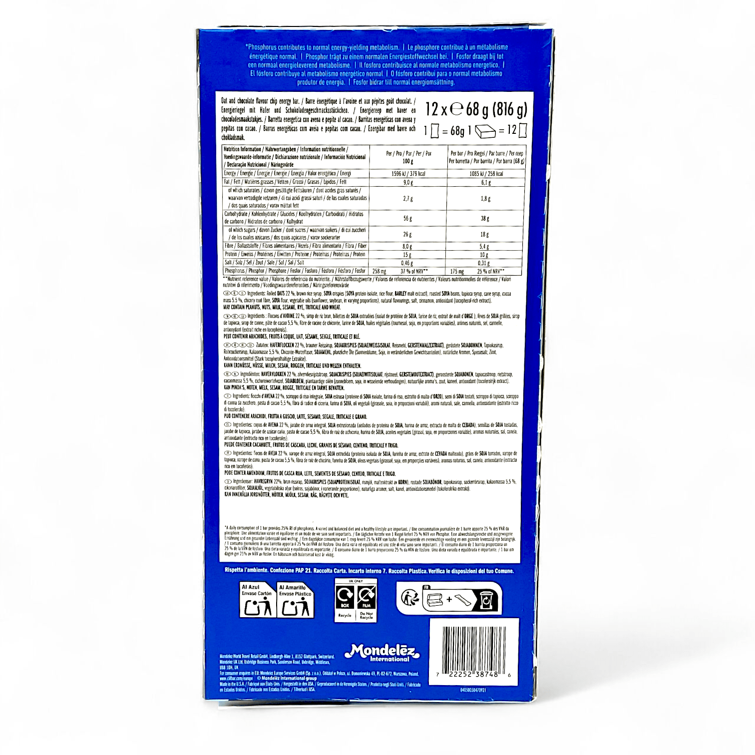 Clif Bar Chocolate Chip 12 Pack 70% Organic