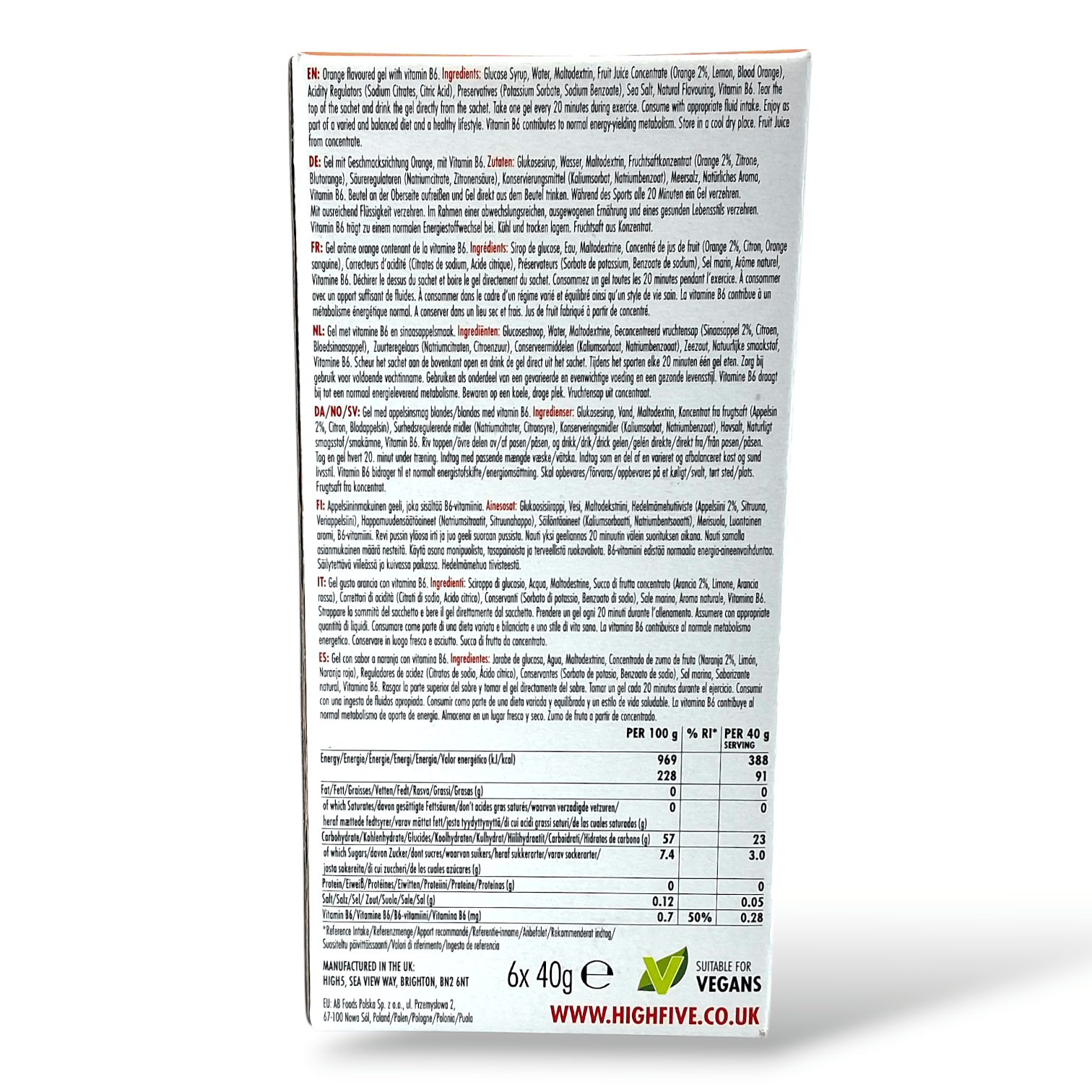 High5 High5 Energy Gel (40g, x6, Orange)