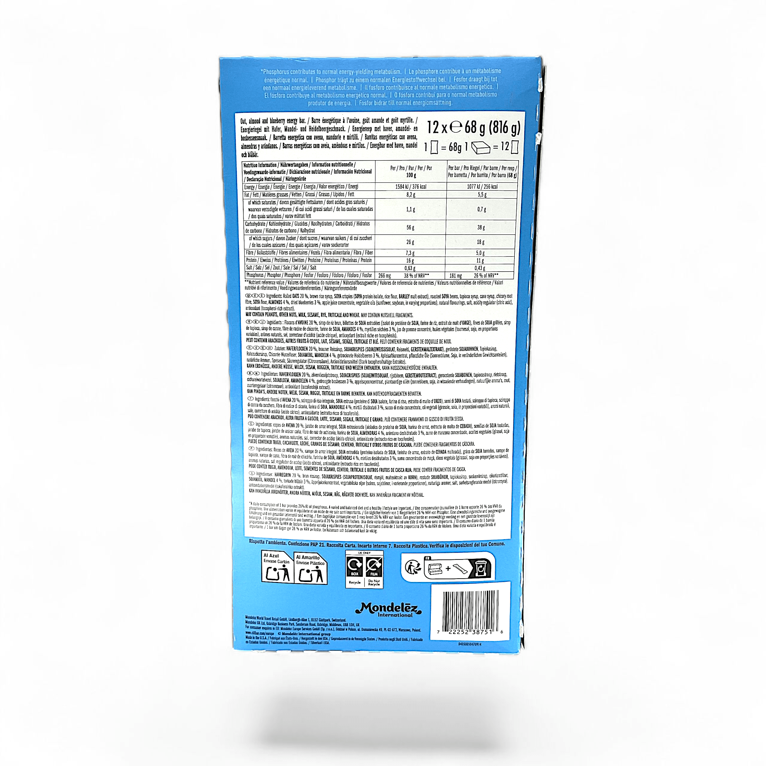 Clif Bar Blueberry Almond Crisp 12 Pack 70% Organic