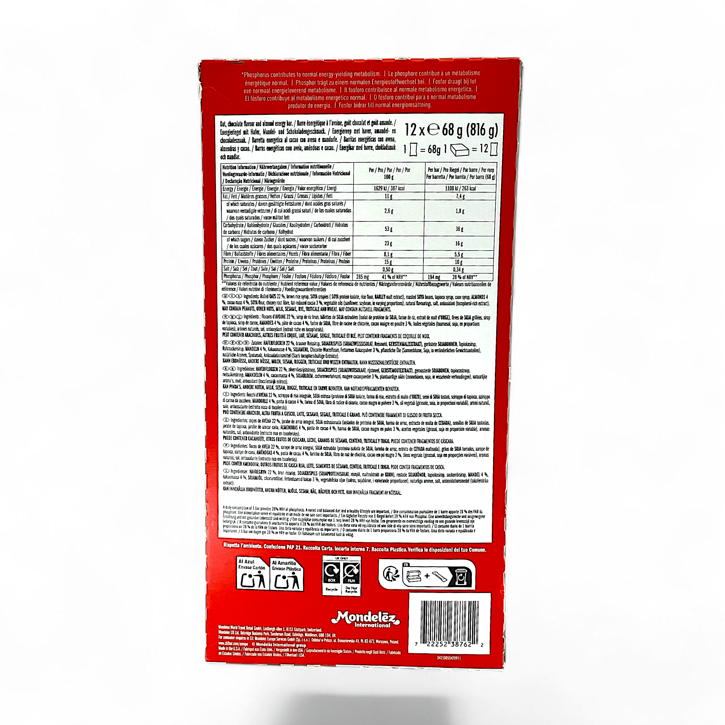 Clif Bar Chocolate Almond Fudge 12 Pack 70% Organic