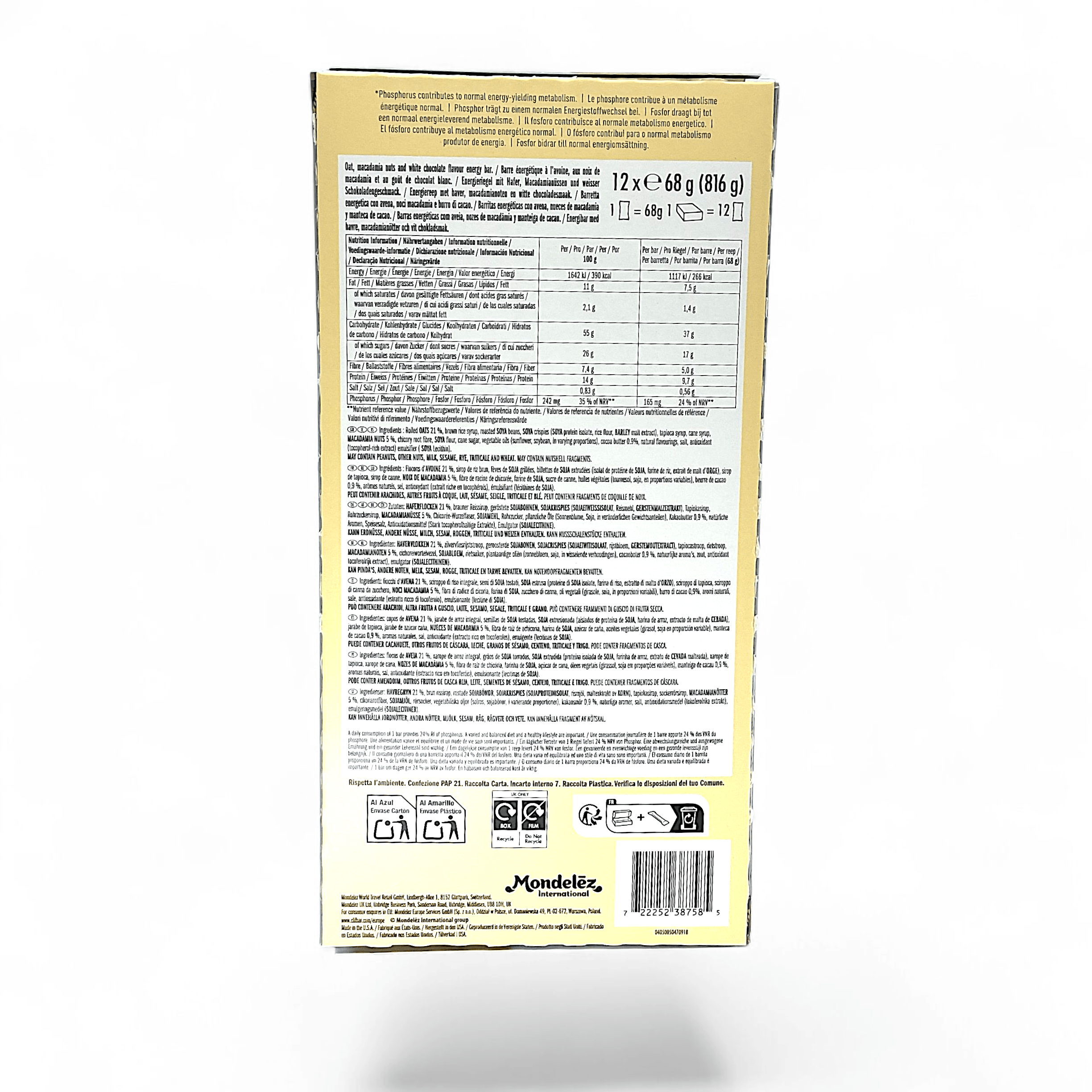 Clif Bar White Chocolate Macadamia 12 Pack 70% Organic