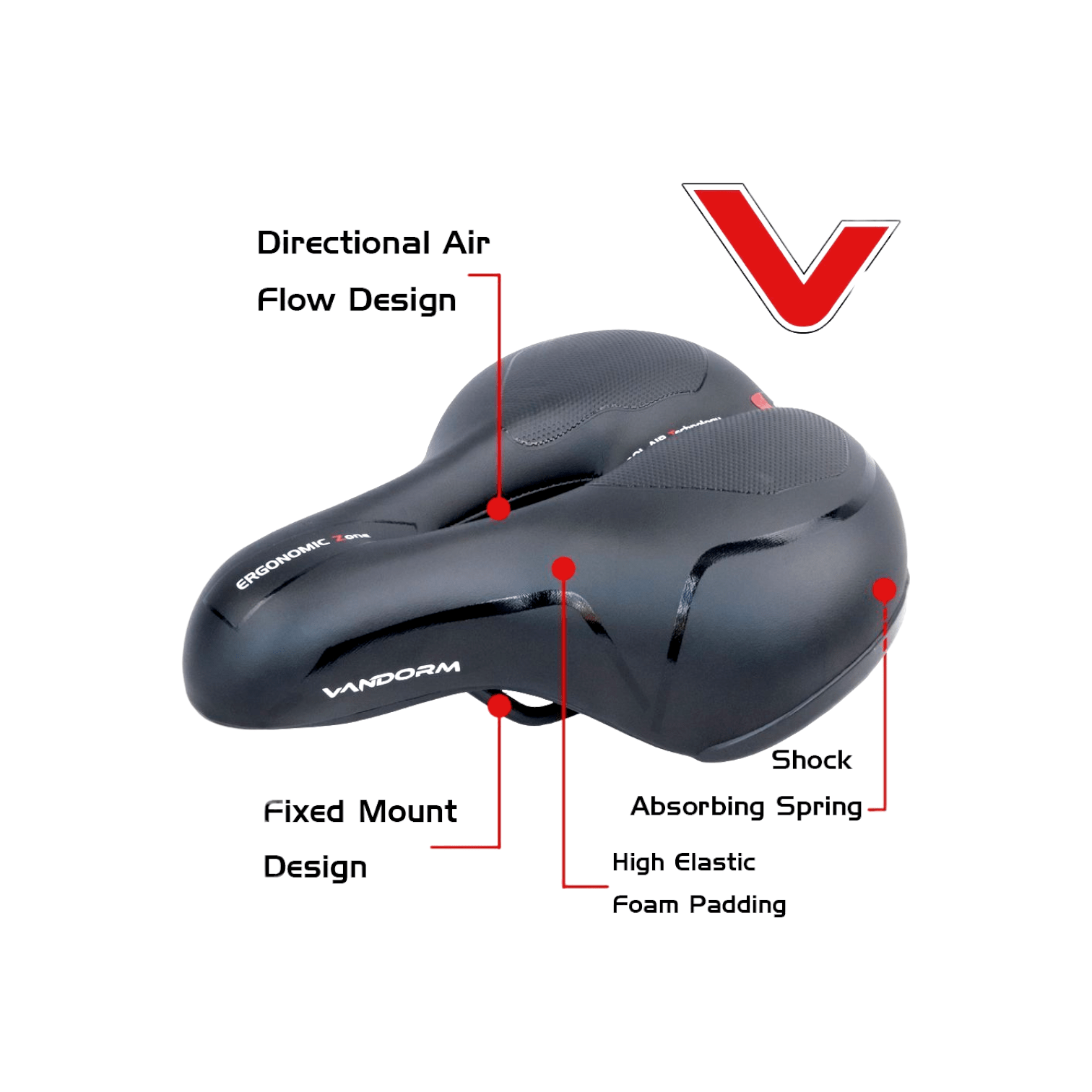 Vandorm Comfort High Elastic Foam Mountain Hybrid Bike Saddle