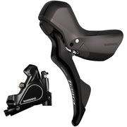 Shimano Tiagra ST-R4020 Tiagra 2-speed STI bled with BR-RS405 flat mount calliper; left rear