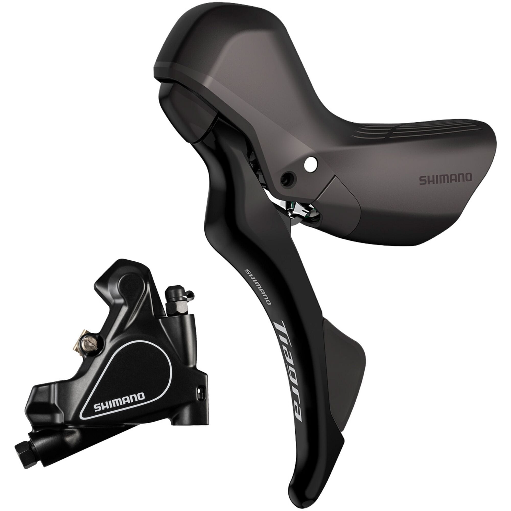 Shimano Tiagra ST-R4020 Tiagra 2-speed STI bled with BR-RS405 flat mount calliper; left rear